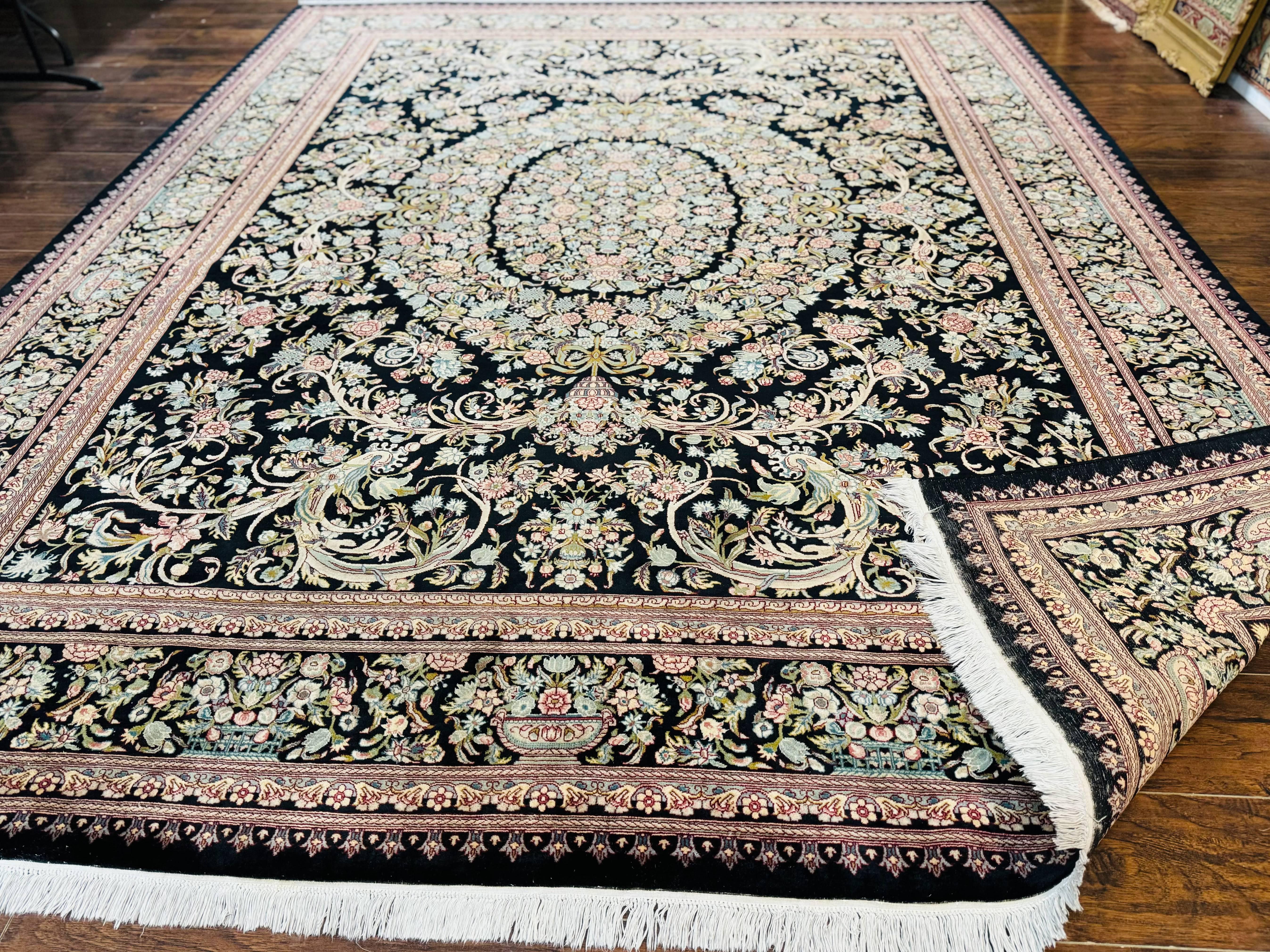 Pak Persian Rug 9x12, Highly Detailed Fine 260 KPSI, Floral, Handmade Traditional Carpet, Black - Jewel Rugs