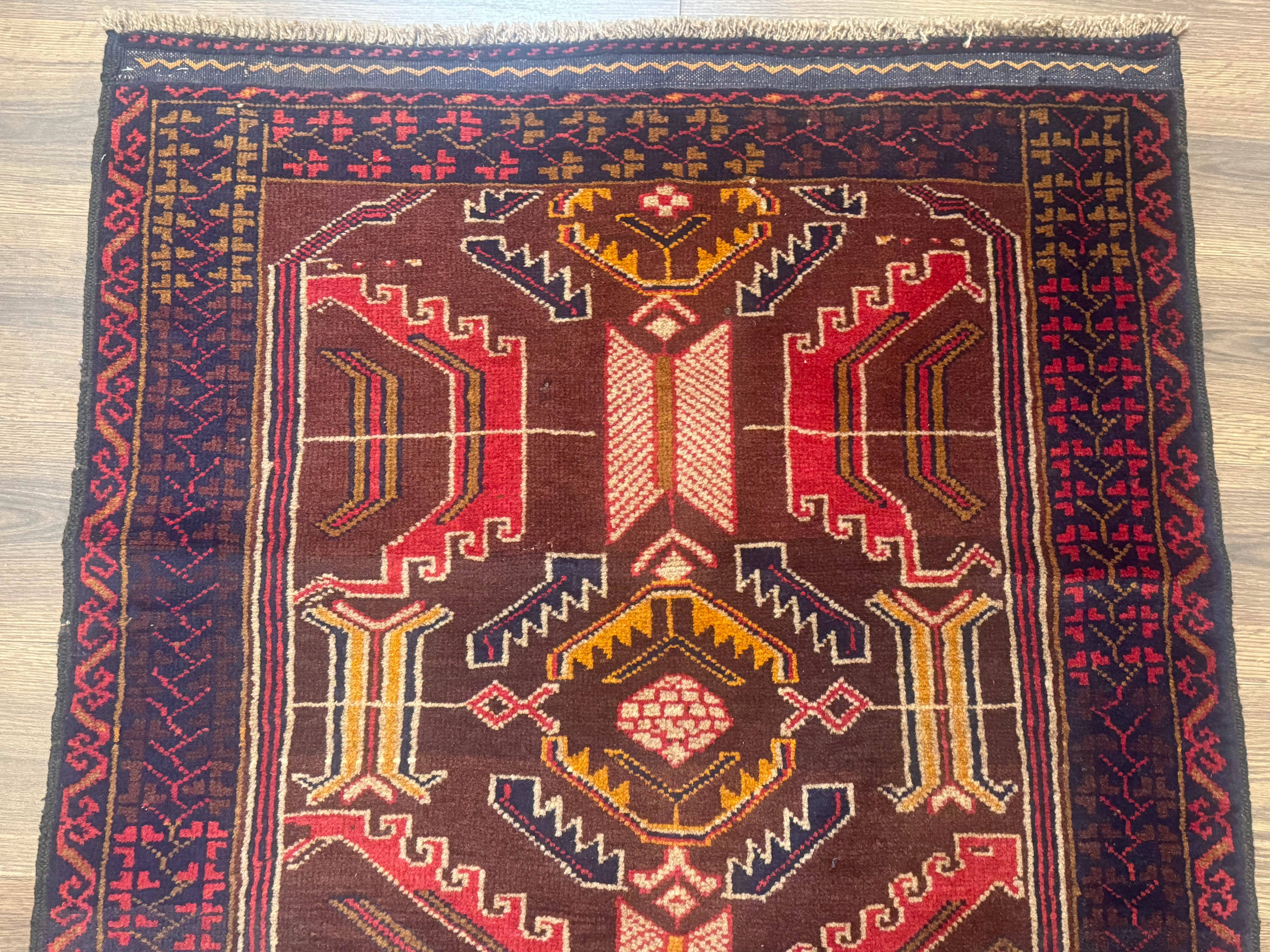 Afghan Rug 3x7, Maroon and Navy Blue, Balouch Carpet, Tribal Rug, New - Jewel Rugs
