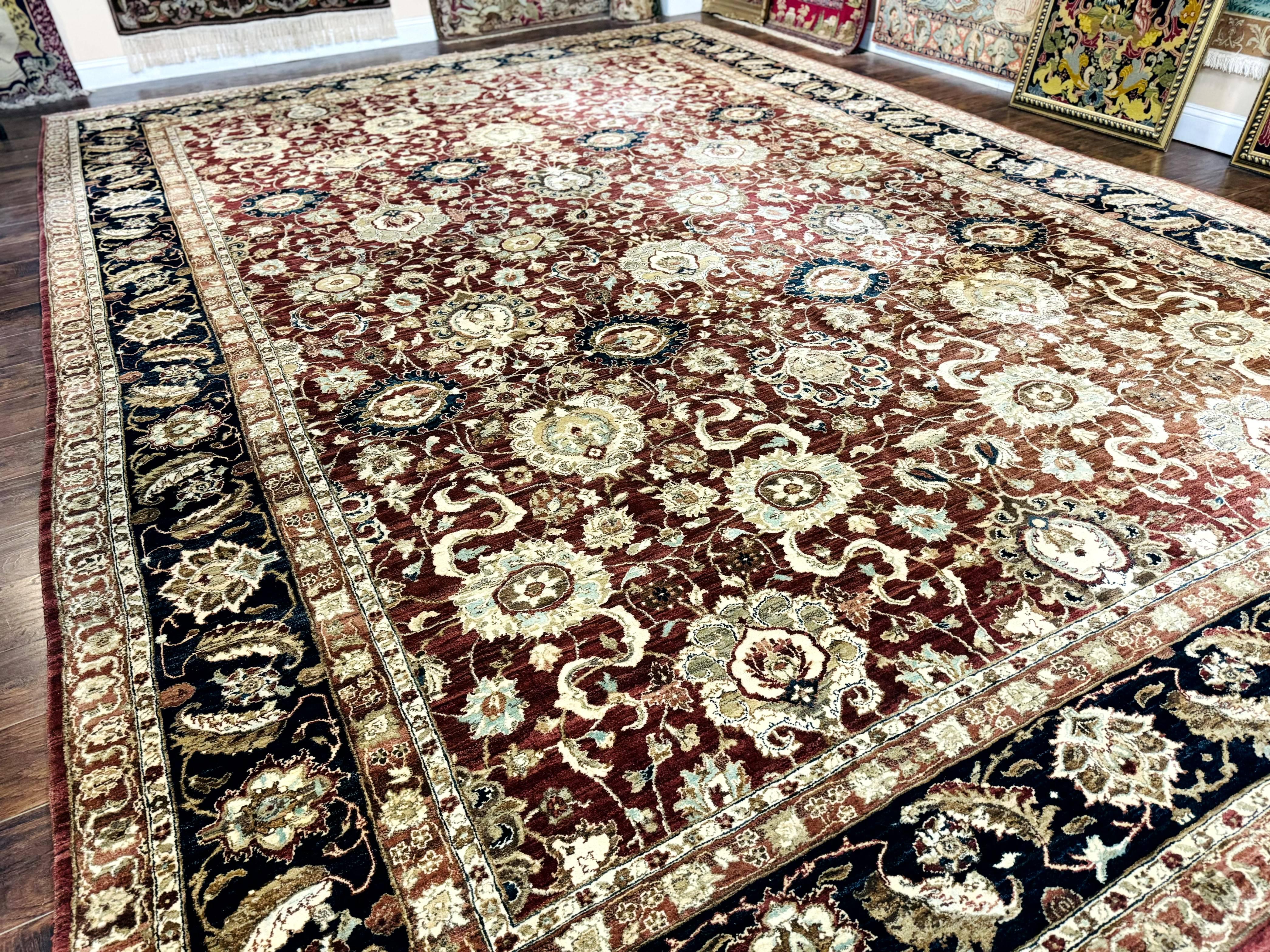 Palace Sized Indian Agra Rug 12x17, Wool Handmade Floral Allover Carpet - Jewel Rugs