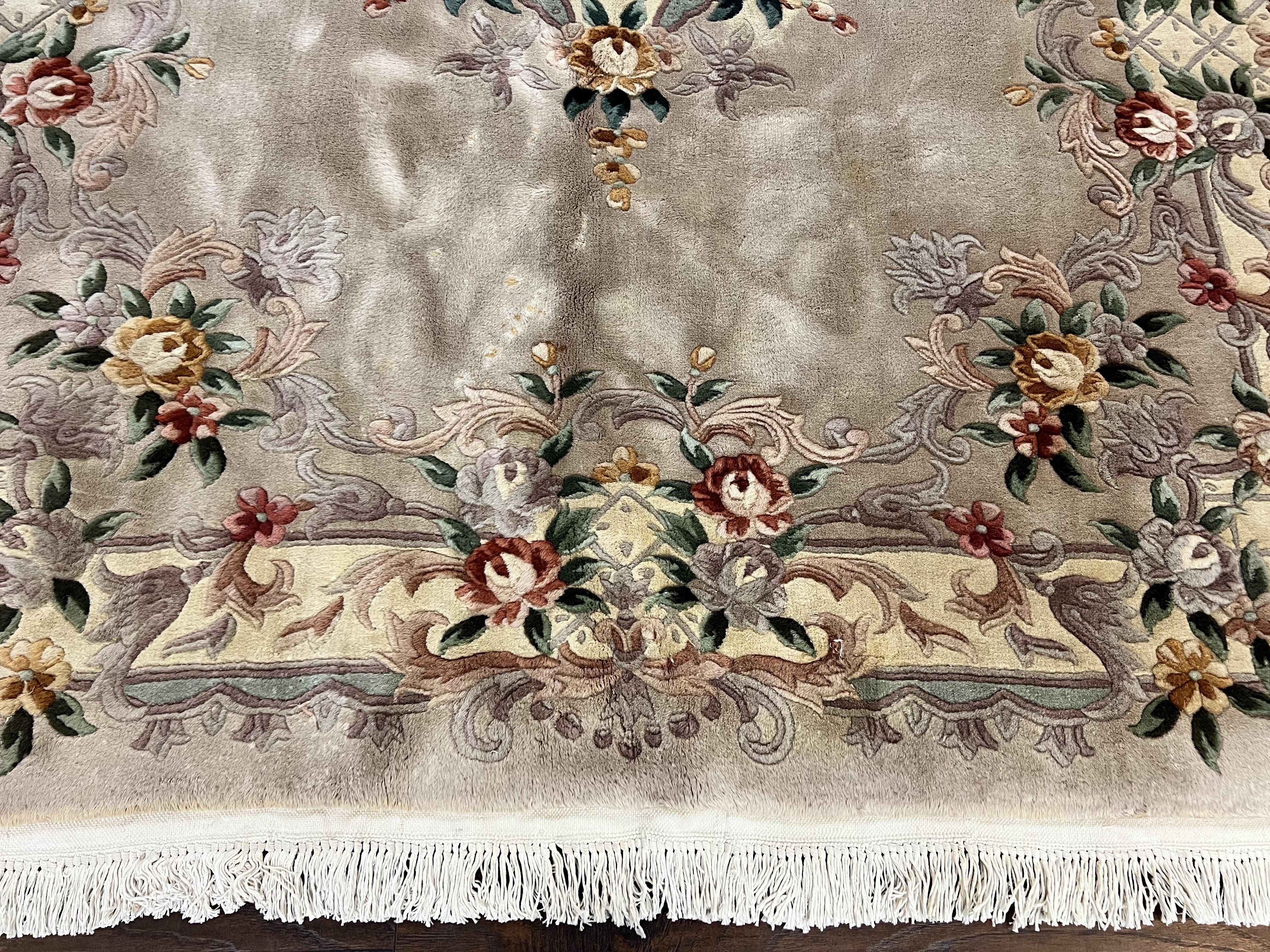 Chinese 90 Line Rug, Aubusson Rug 6x9, Wool Hand Knotted Vintage Carpet, Art Deco Rug 6 x 9 ft, Soft Pile - Jewel Rugs