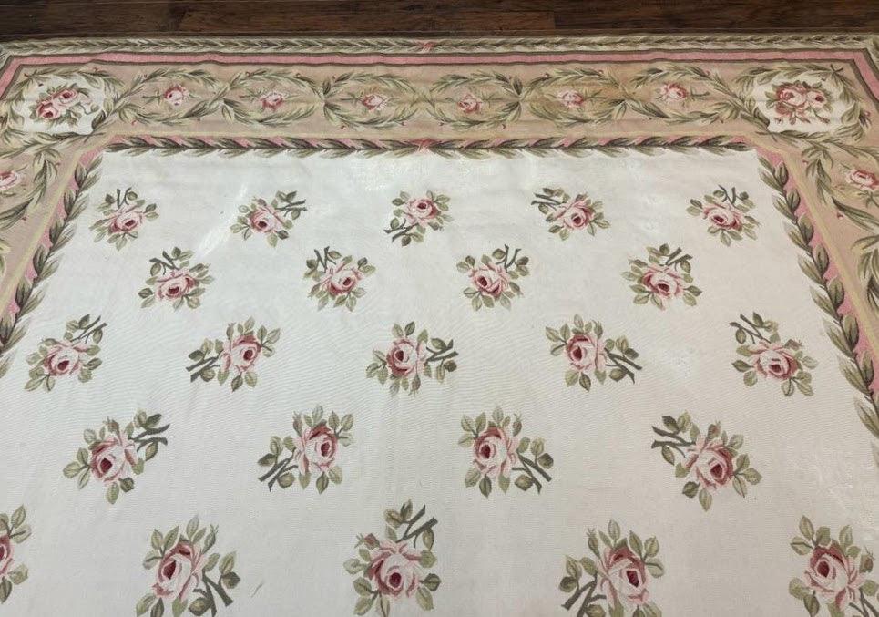 Aubusson Rug 10x14, Wool, Handmade, Floral Bouquets, European Design - Jewel Rugs
