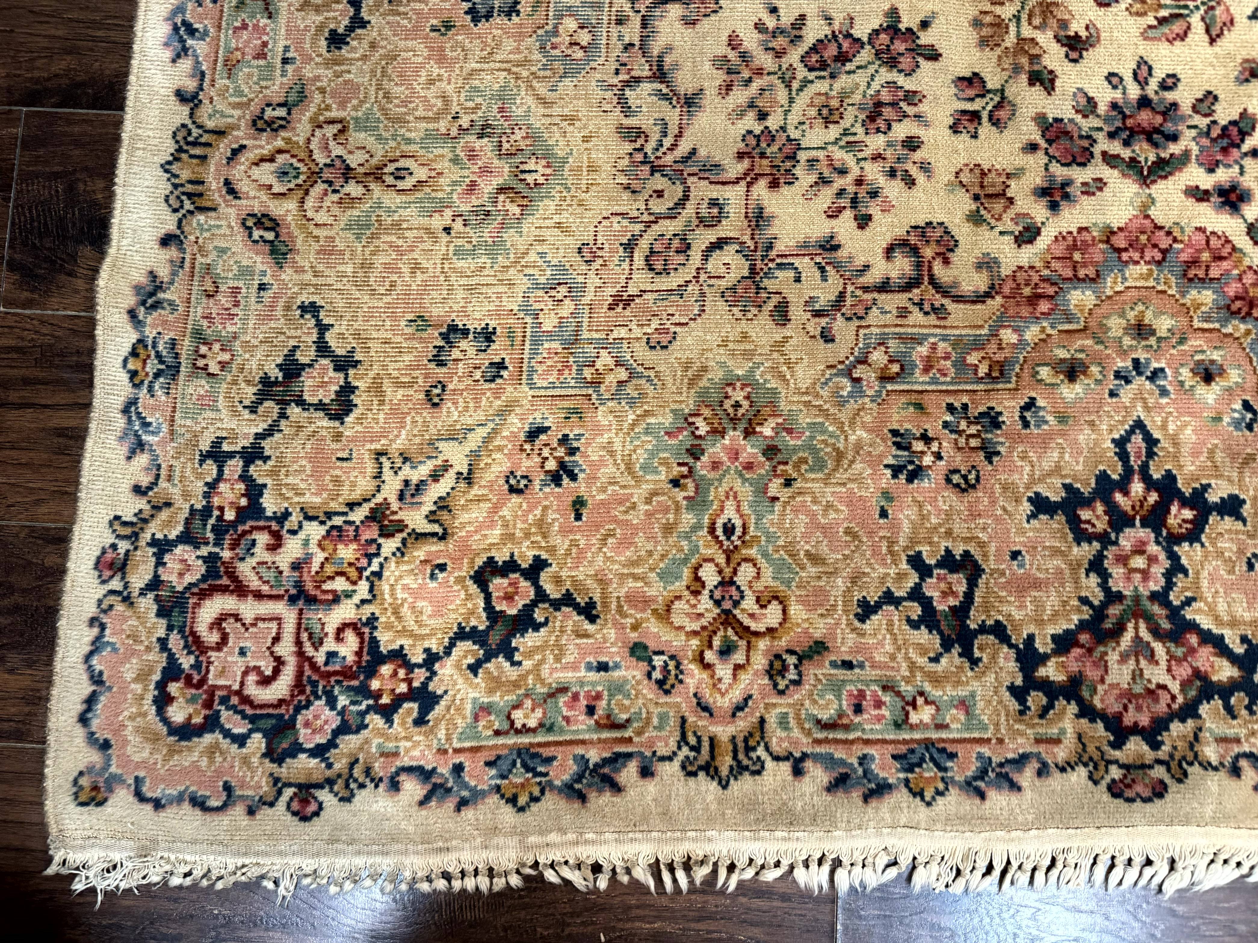 Antique Karastan Rug 8.8 x 12 Lanamar Floral Ivory Kirman Wool Discontinued - Jewel Rugs