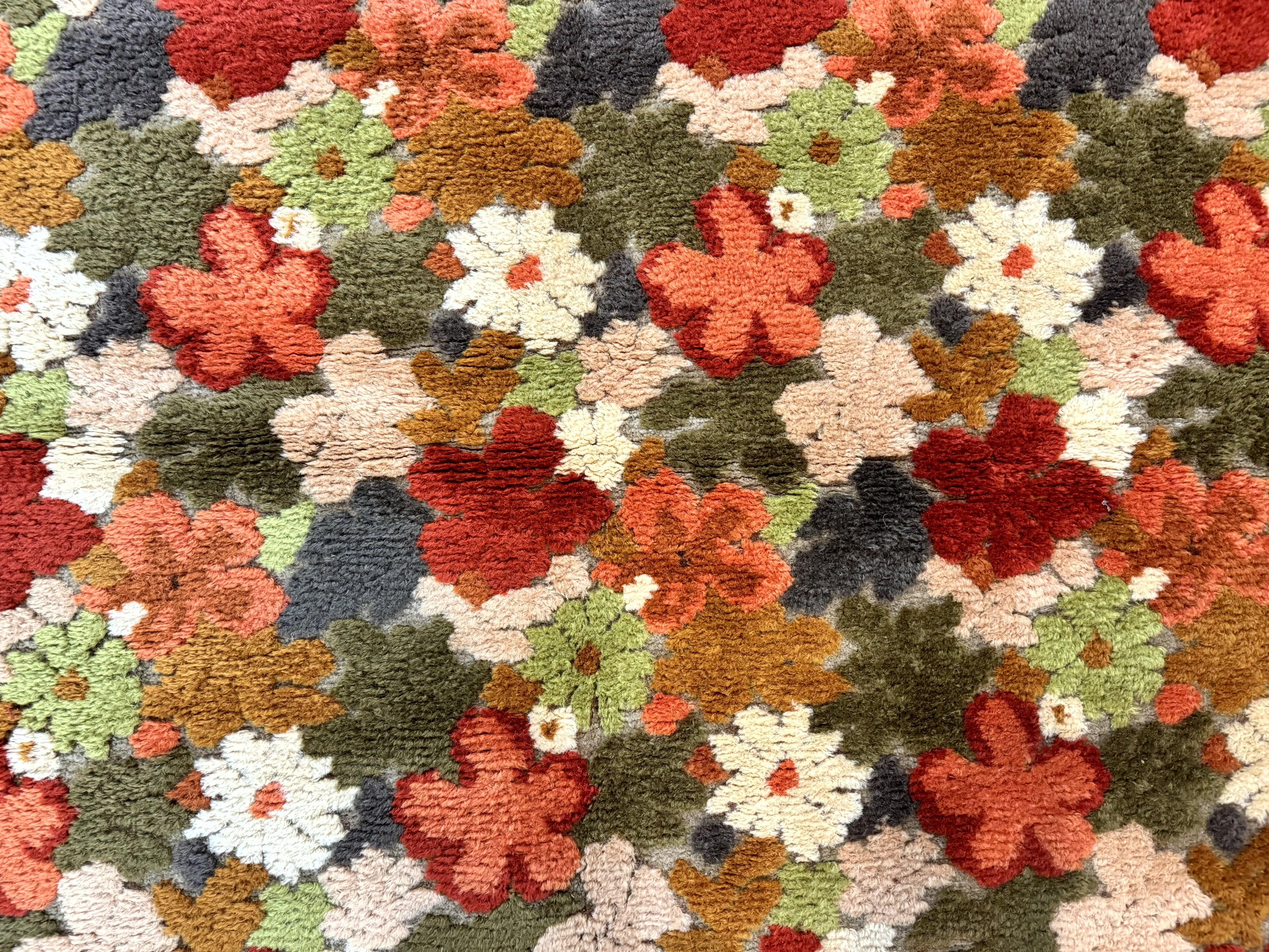 Floral Rug 6x9, Orange Green Beige, Vintage, Wool - Jewel Rugs