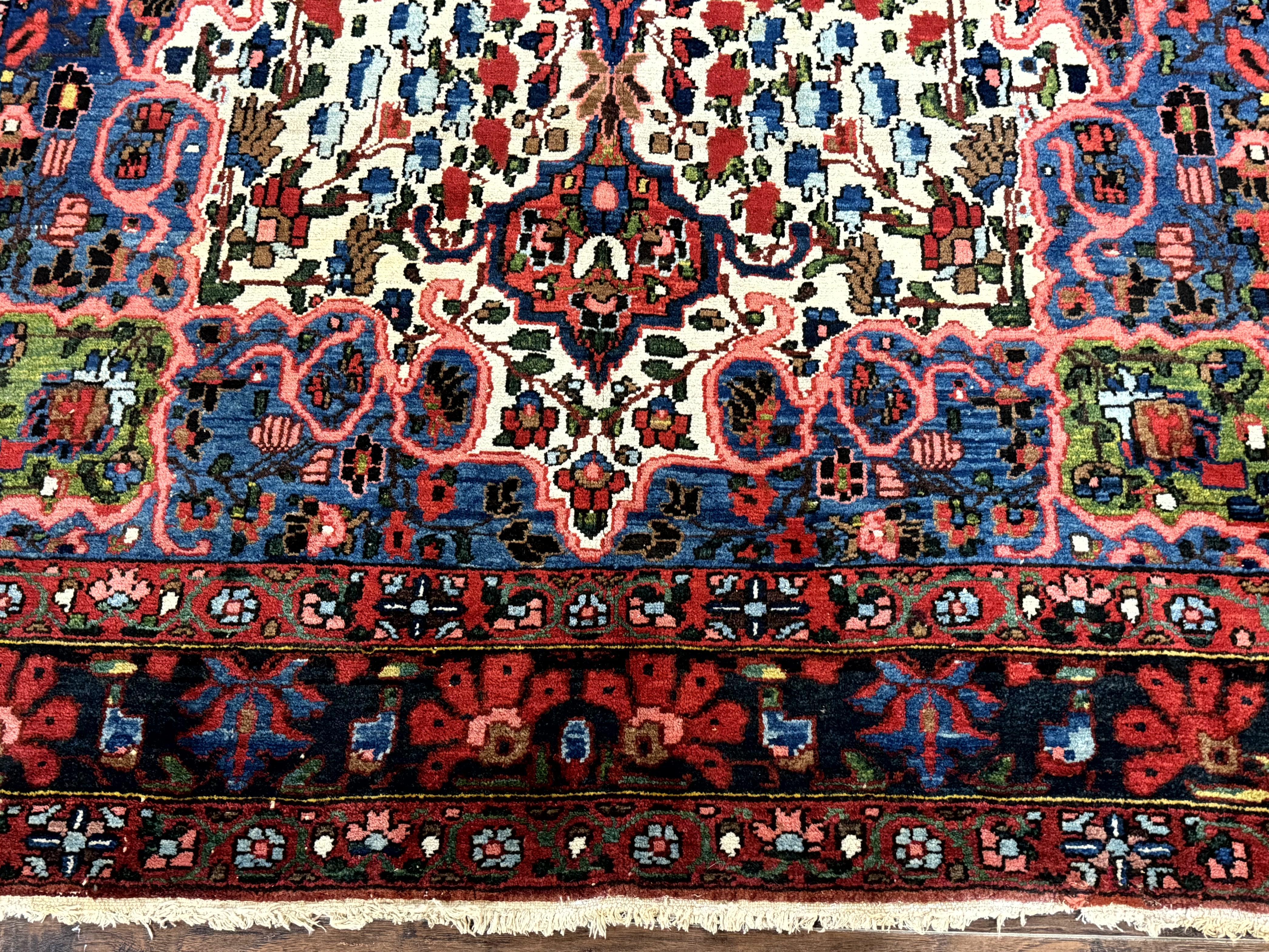 Persian Bakhtiari Rug 7x10, Antique Persian Carpet, Colorful, Great Colors, Ivory Red Blue, Rare Tribal Rug - Jewel Rugs