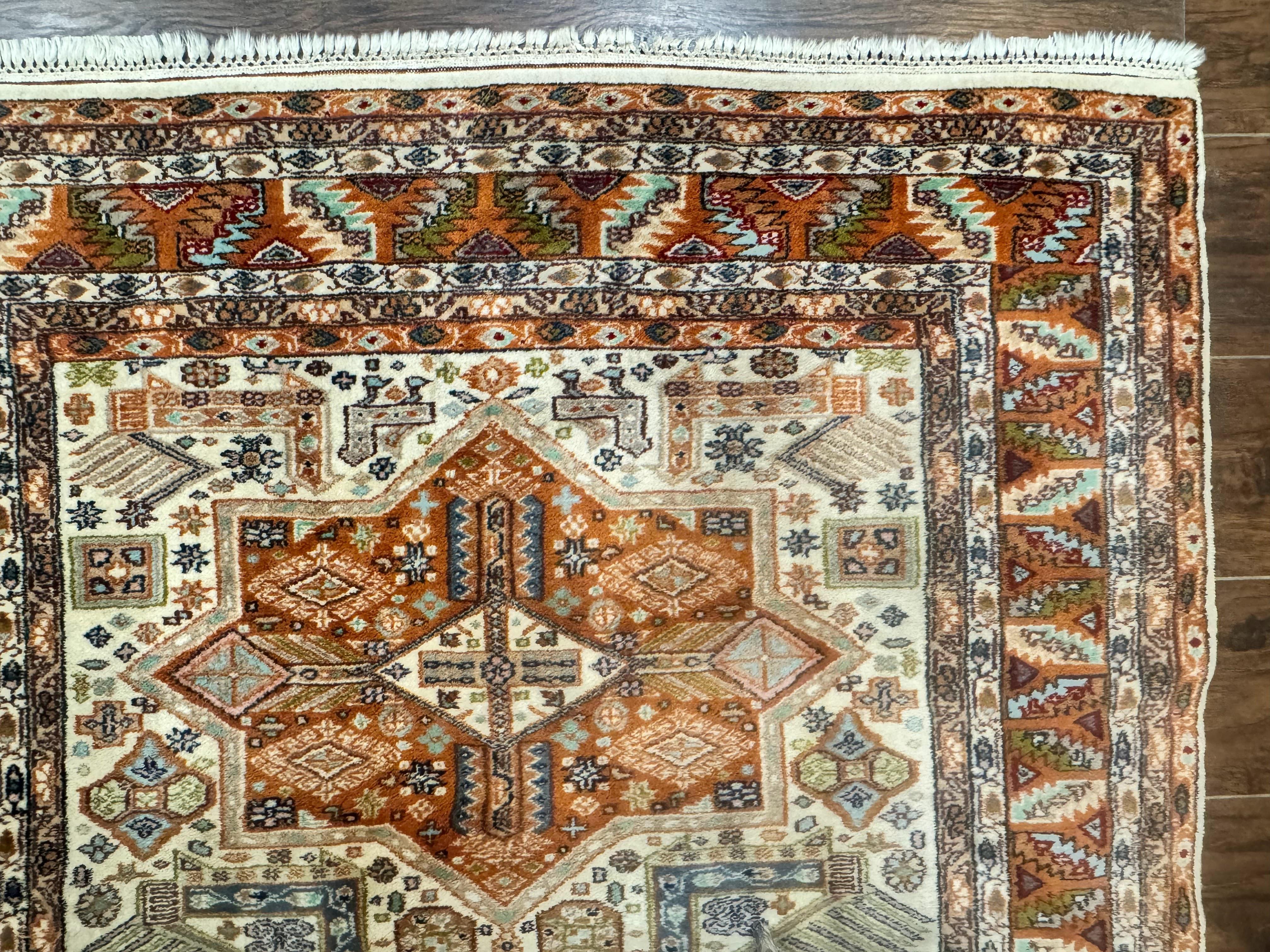 Turkish Kazak Rug 4x6, Geometric Medallions, Vintage Handmade Wool Carpet - Jewel Rugs