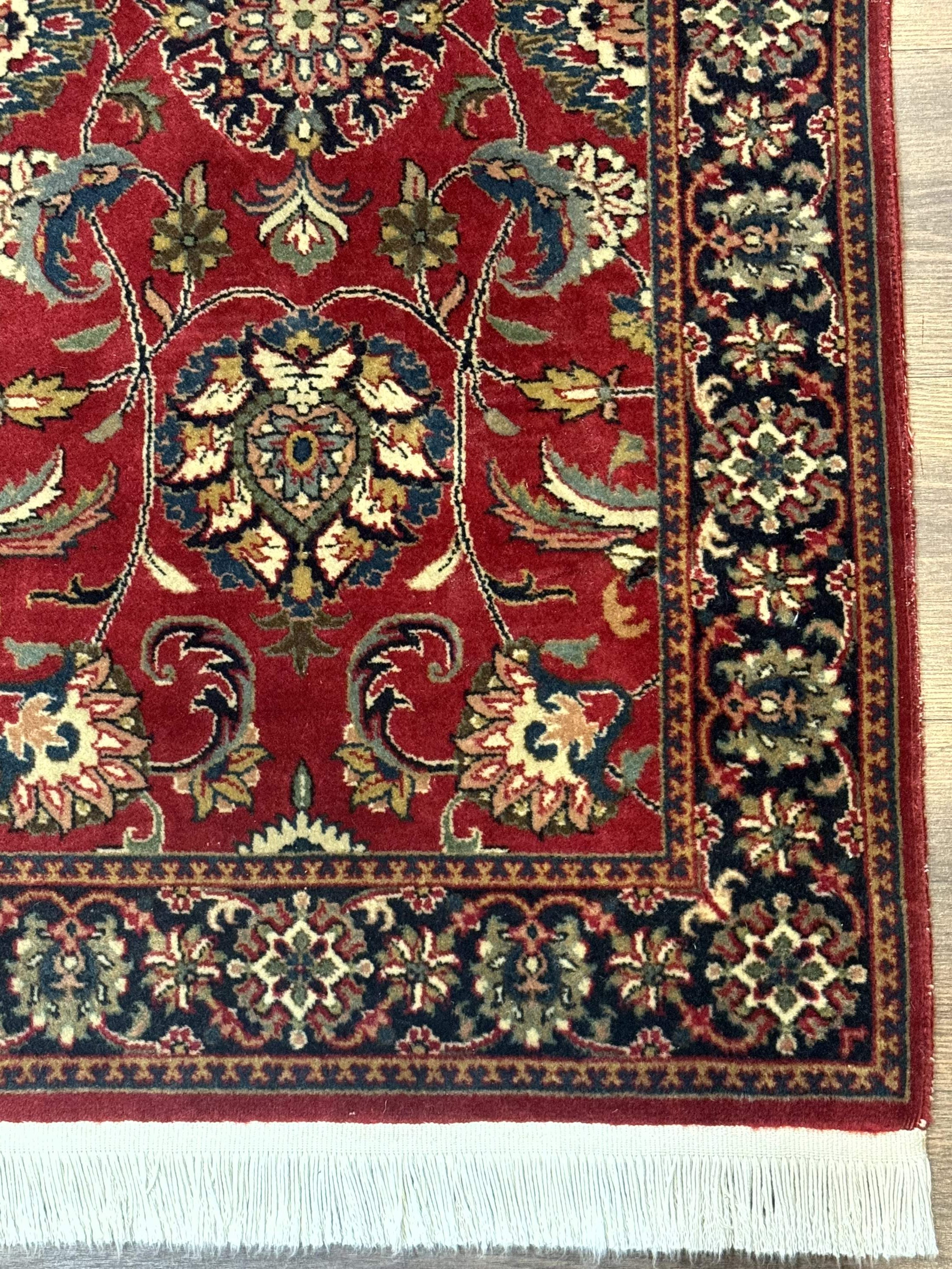Indo Persian Sarouk Rug 2x4, Small Oriental Carpet, Red and Navy Blue, Fine 200 KPSI - Jewel Rugs