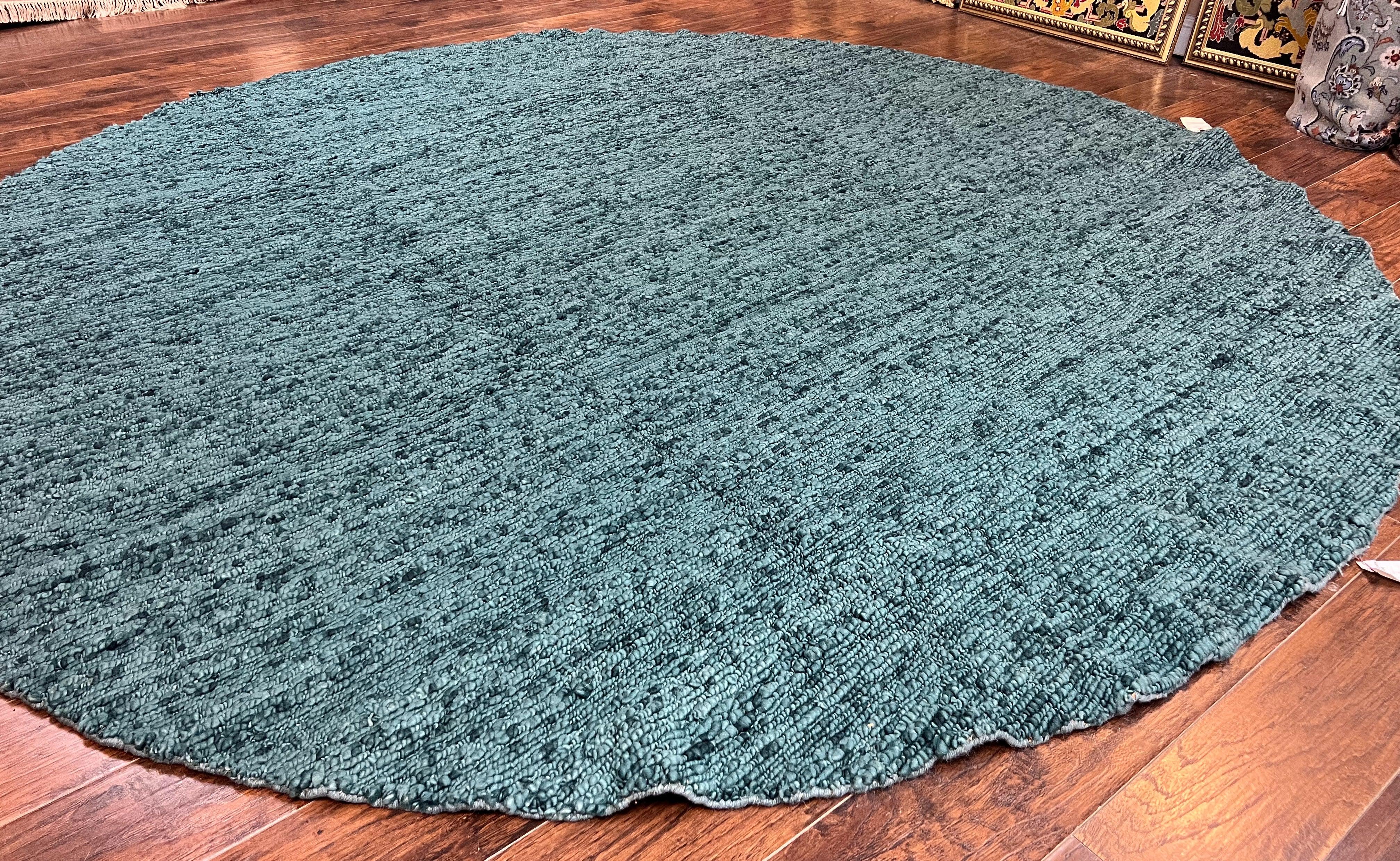 Large Round Indian Rug 11x11, Teal, Vintage Handmade Wool Carpet - Jewel Rugs