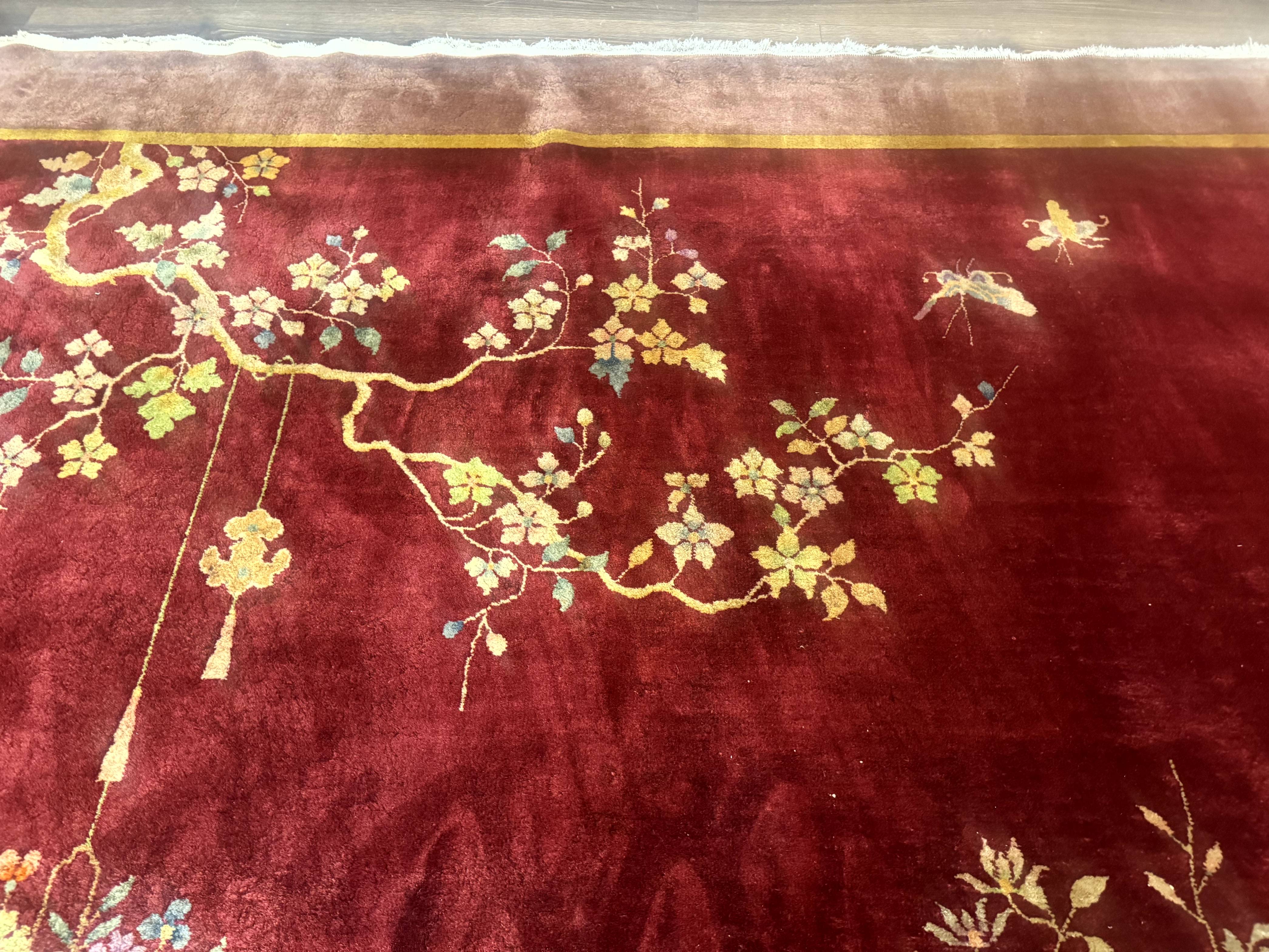 Red Chinese Art Deco Rug 9x11, Simple Design, Wool Chinese Area Rug, Antique - Jewel Rugs