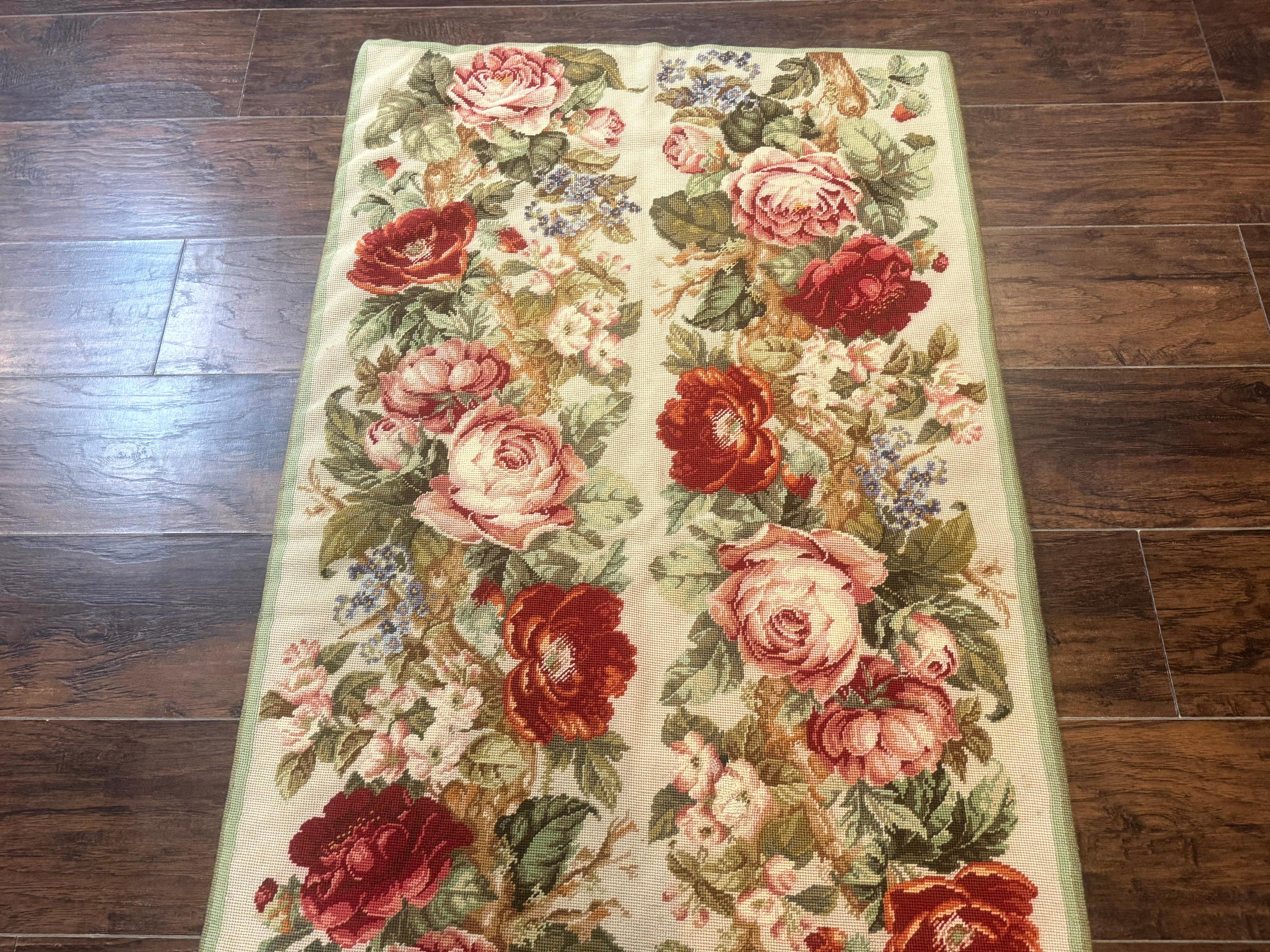 Small Needlepoint Rug 2.8 x 4.7, Floral, Vintage - Jewel Rugs