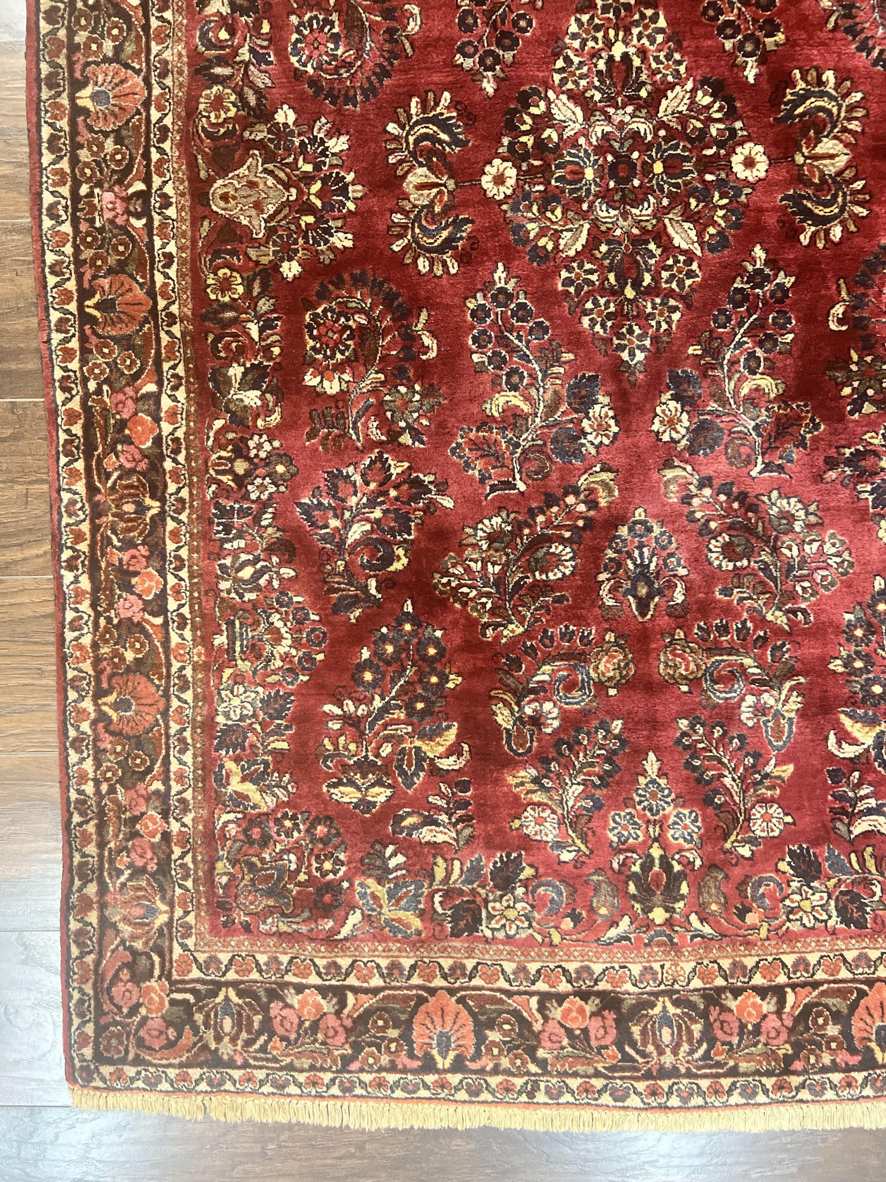 Antique Persian Sarouk Rug 4x7, Hand Knotted Wool Red Persian Carpet, Floral - Jewel Rugs