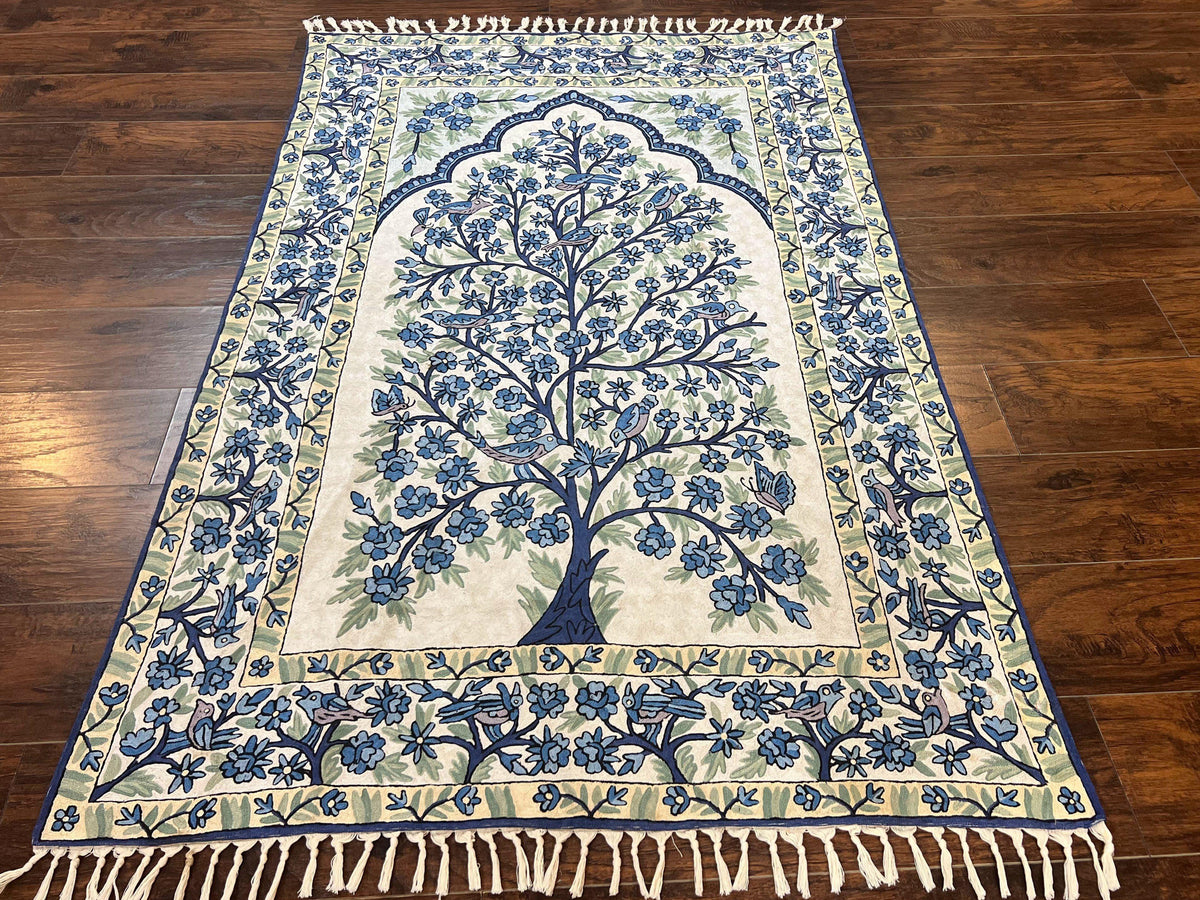 Tree of Life Indian Hand Stitched Rug 4x6, Indian Wall Hanging Rug, Iv