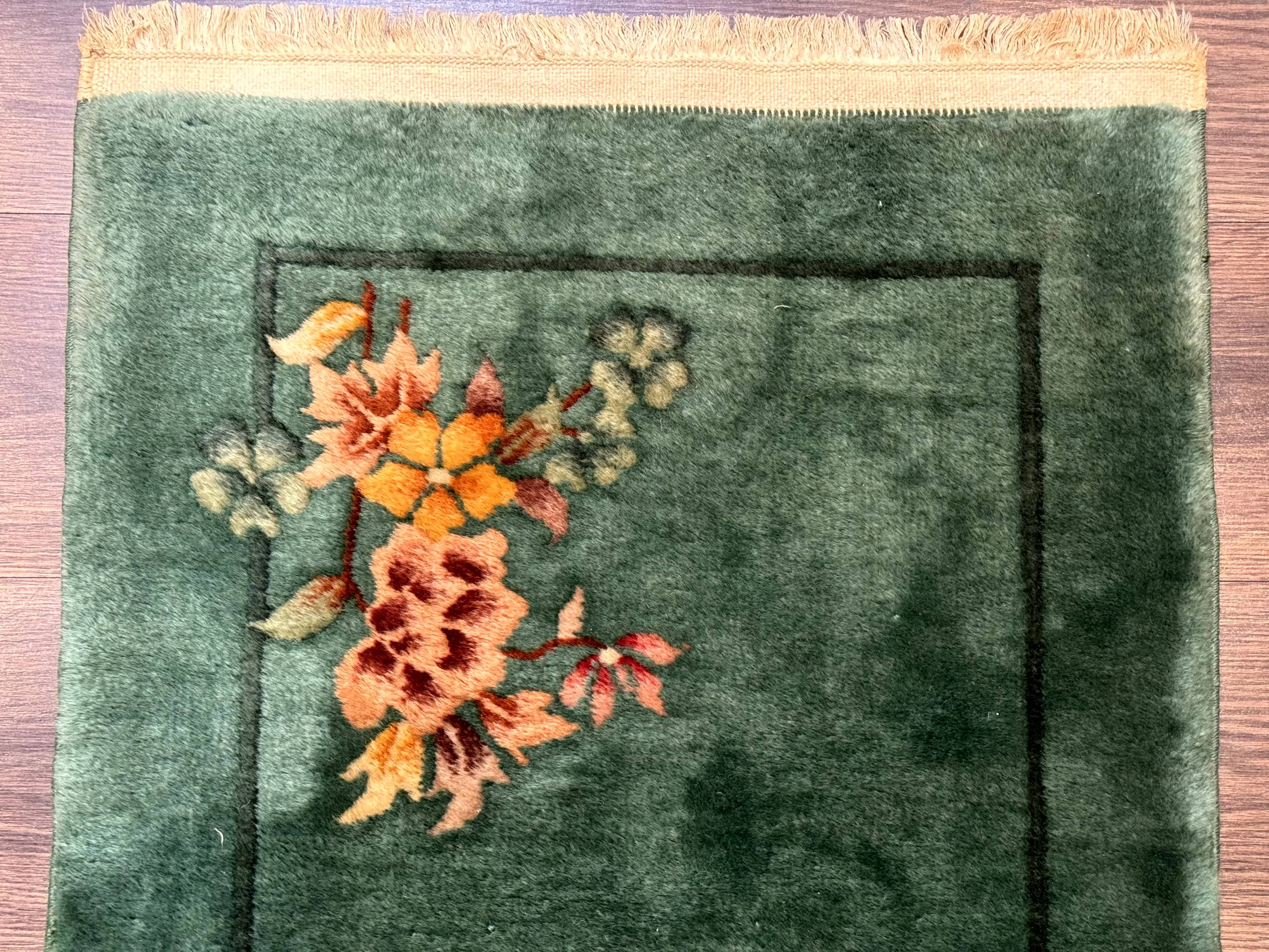 Small Antique Chinese Art Deco Rug 2x4, Green, Nichols Carpet, Wool - Jewel Rugs