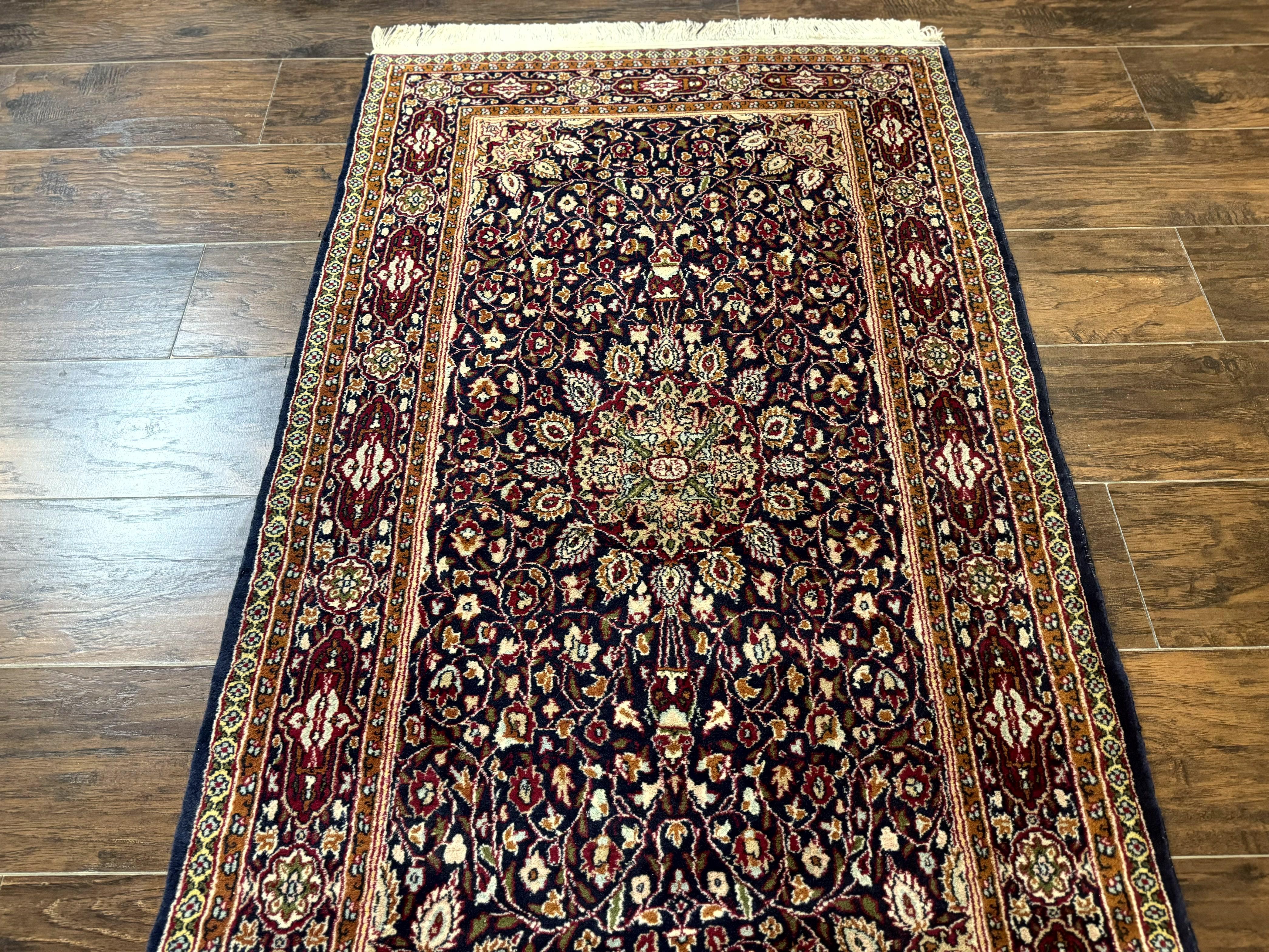 Indo Kashmiri Rug 3x5, Navy Blue, Very Fine 400 KPSI, Pair A - Jewel Rugs