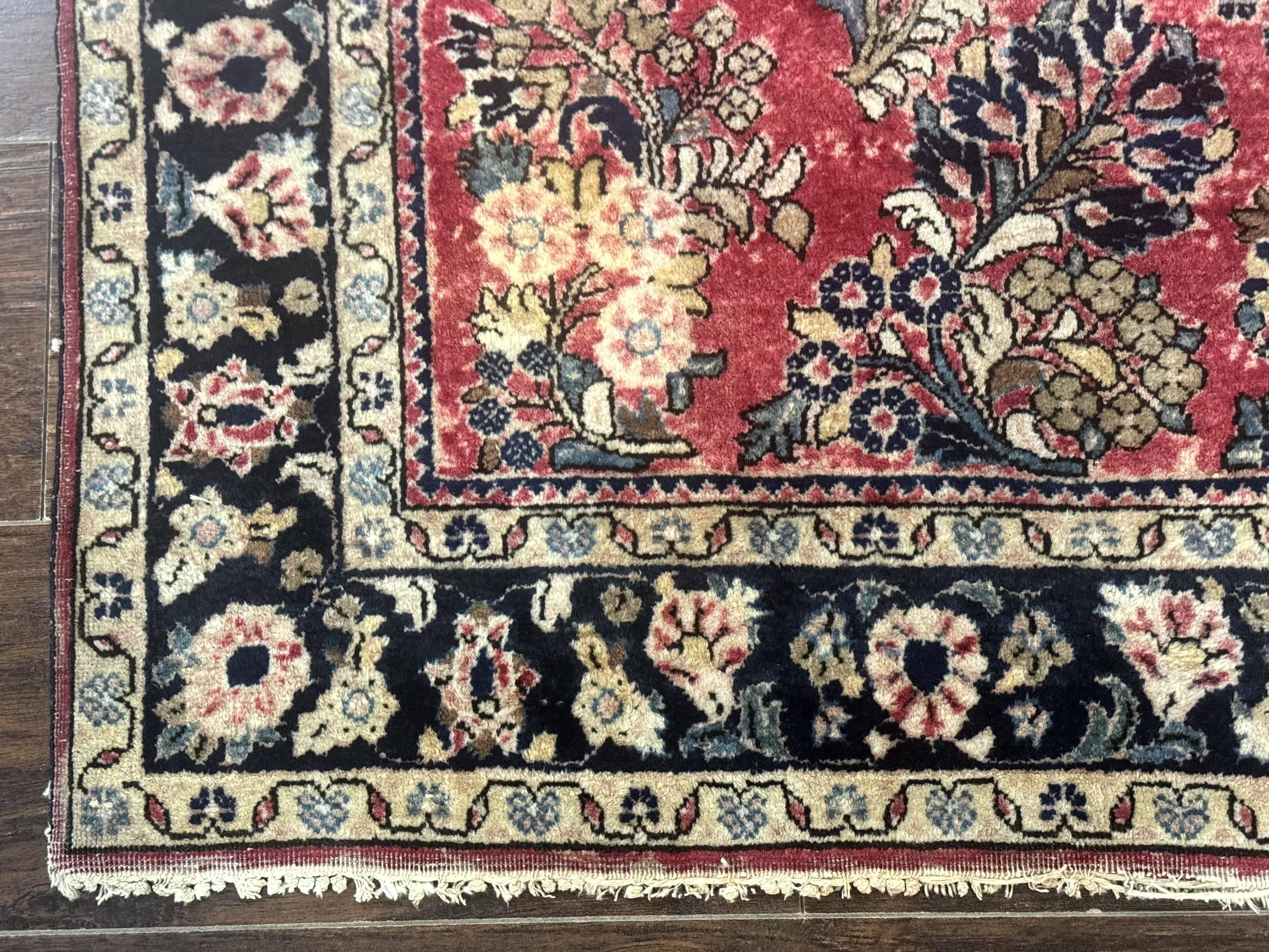 Antique Persian Sarouk Rug 4x7, Floral, Red 1920s Persian Wool Carpet - Jewel Rugs