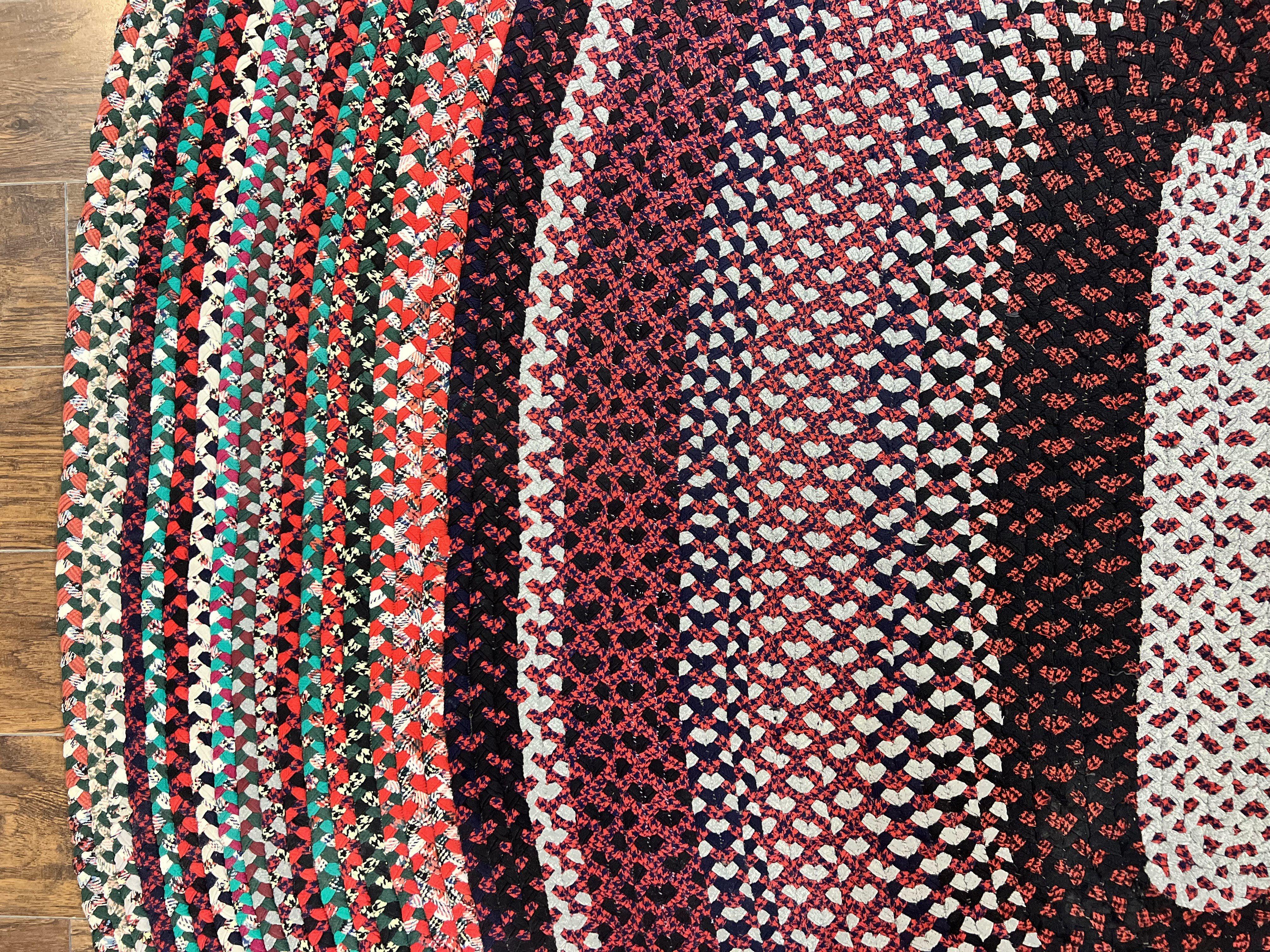 Large American Braided Rug 8x10, Multicolor Reds, Hand Braided Oval Carpet, Vintage - Jewel Rugs