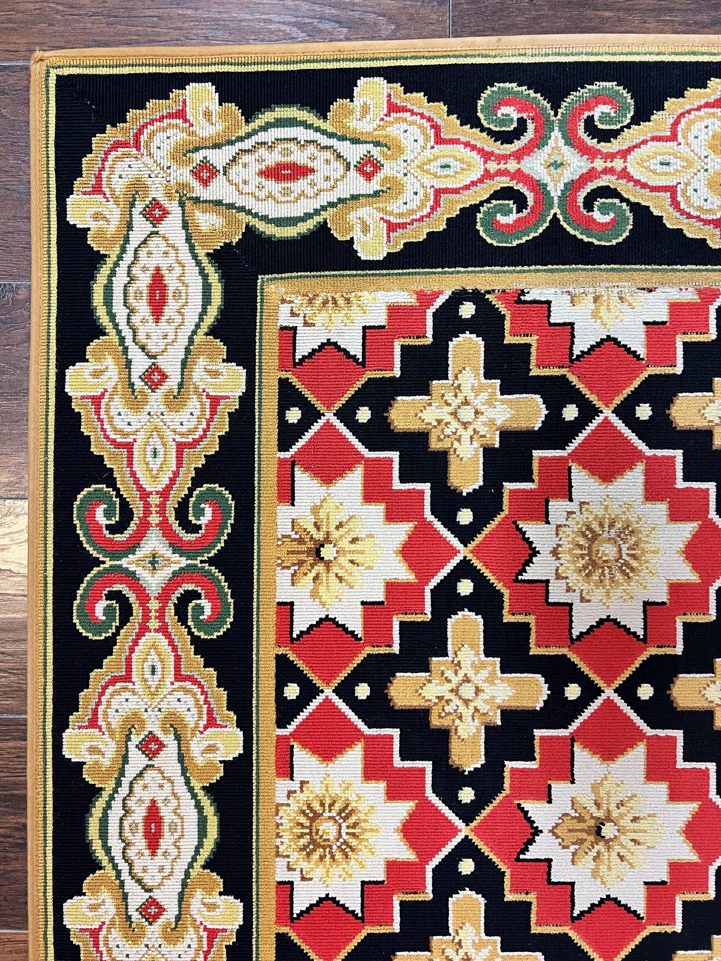 Vintage Runner Rug 3.5 x 14, Long Runner Rug, Stark Custom Made Carpet, European Design, Red Black Ivory Tan, Long Rug for Hallway - Jewel Rugs