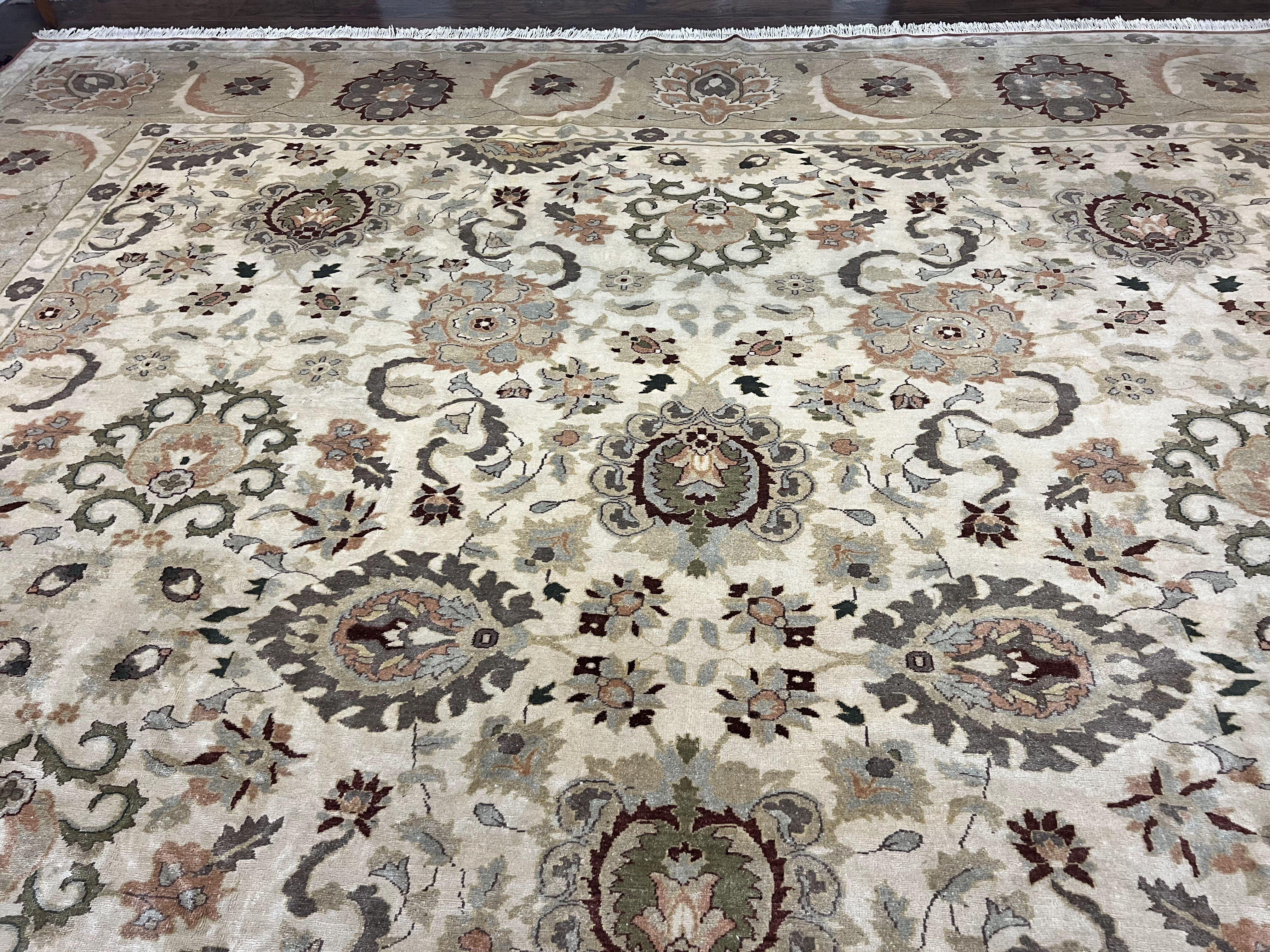 Large Egyptian Mahal Rug 16x16, Square Handmade Wool Rug, Rare Size 16 x 16 ft, Sultanabad Rug, Wool Handmade Vintage Carpet, Beige - Jewel Rugs