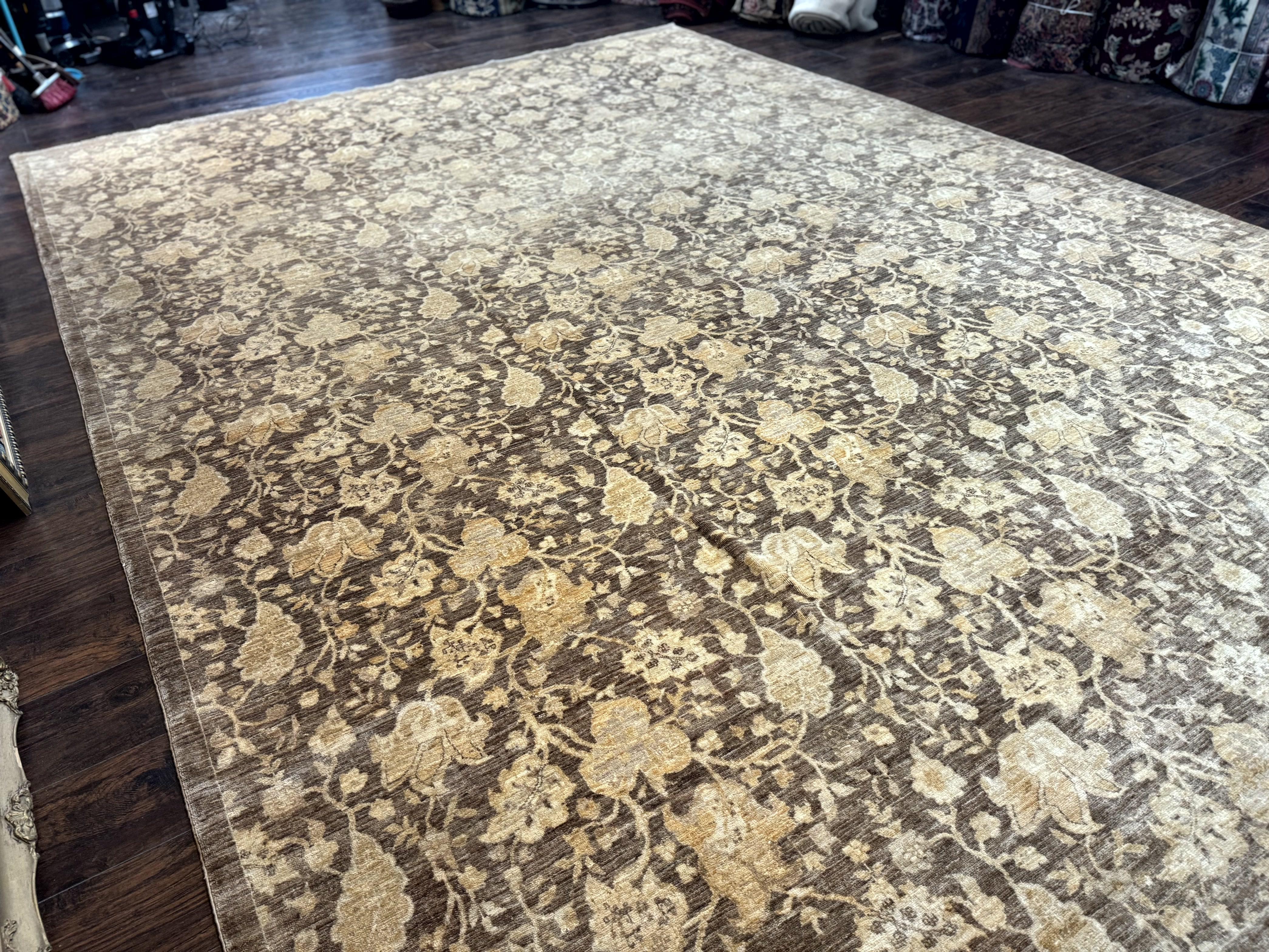 Modern Floral Rug 10x14, Large Wool Area Rug, Handmade Carpet - Jewel Rugs