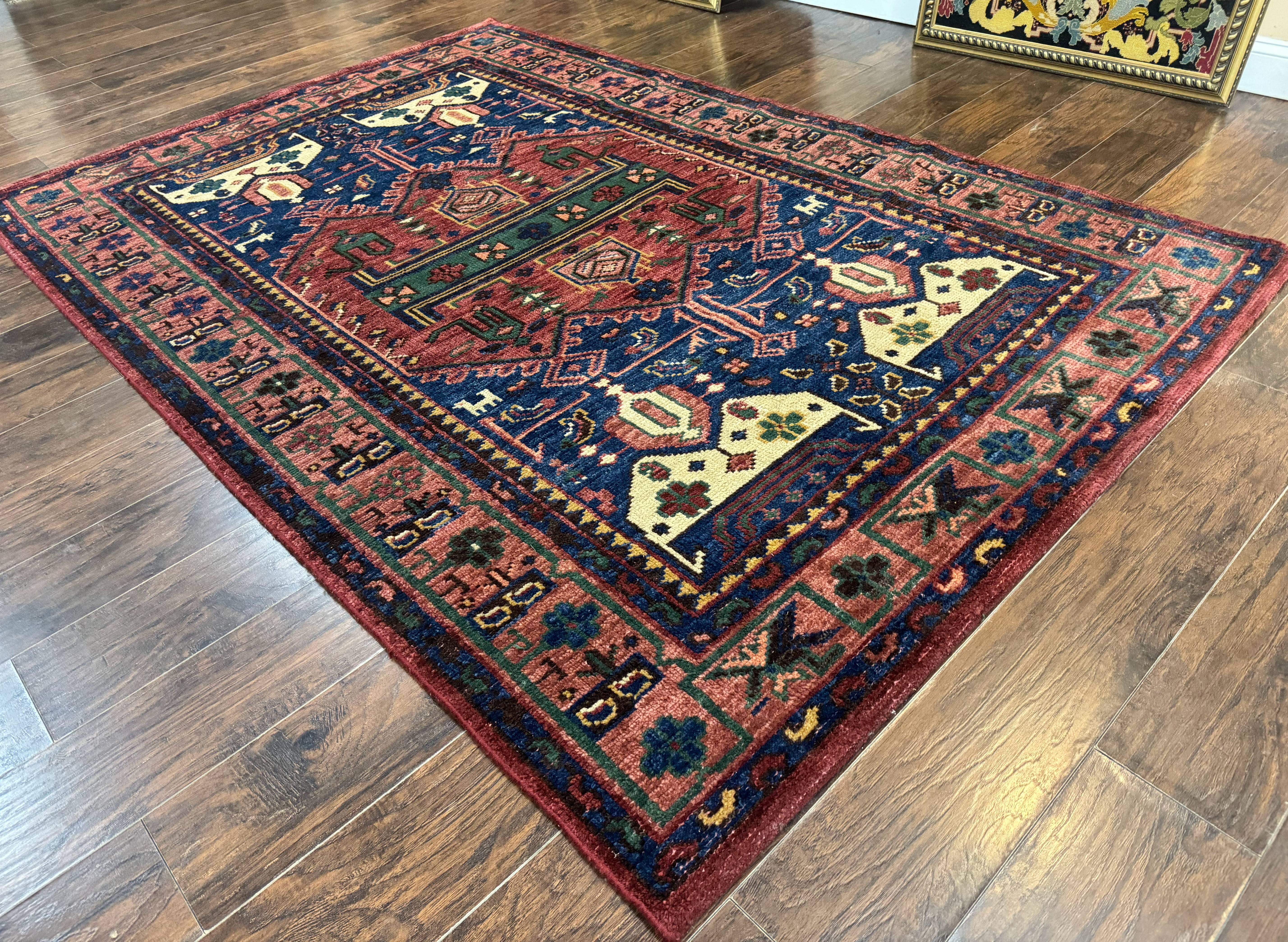 Persian Tribal Heriz Design Rug 6x9, Pottery Barn Rug, Hand Knotted Wool Vintage Rug - Jewel Rugs