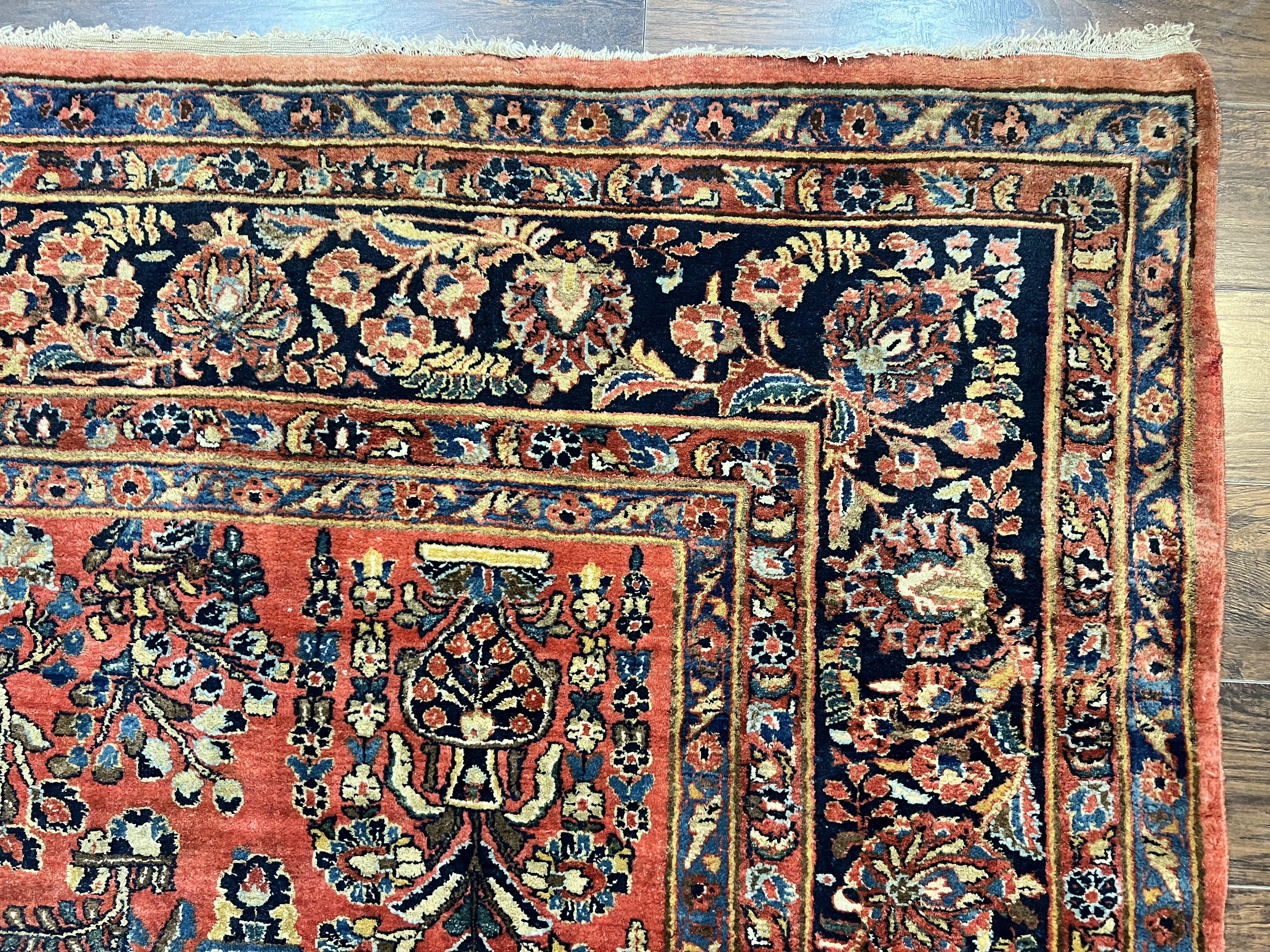 Antique Persian Sarouk Rug 9x11, Red Floral Allover, Rare 1920s Wool Carpet - Jewel Rugs