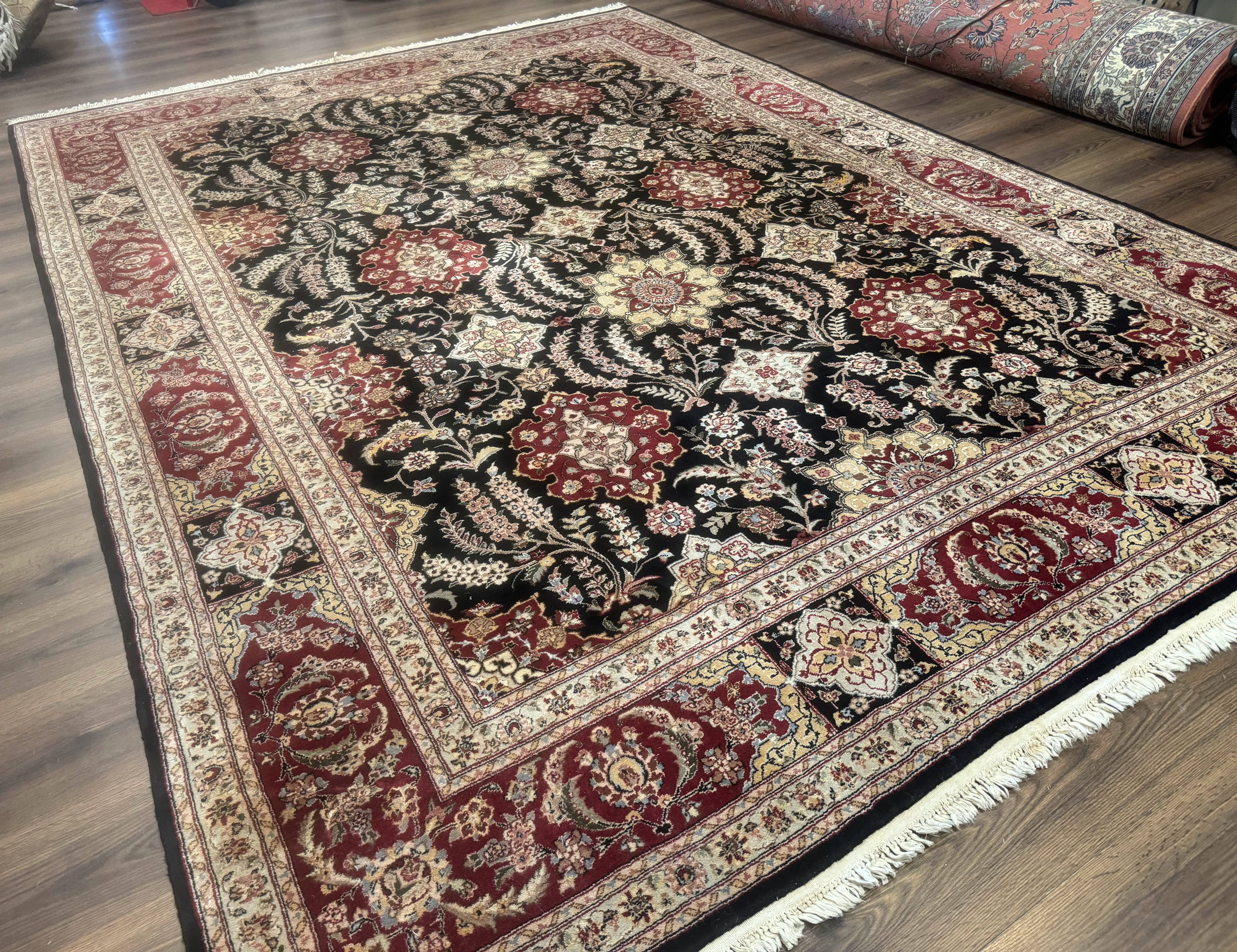 Sino Persian Rug 9x12, Black & Maroon, Wool and Silk, Allover Pattern - Jewel Rugs