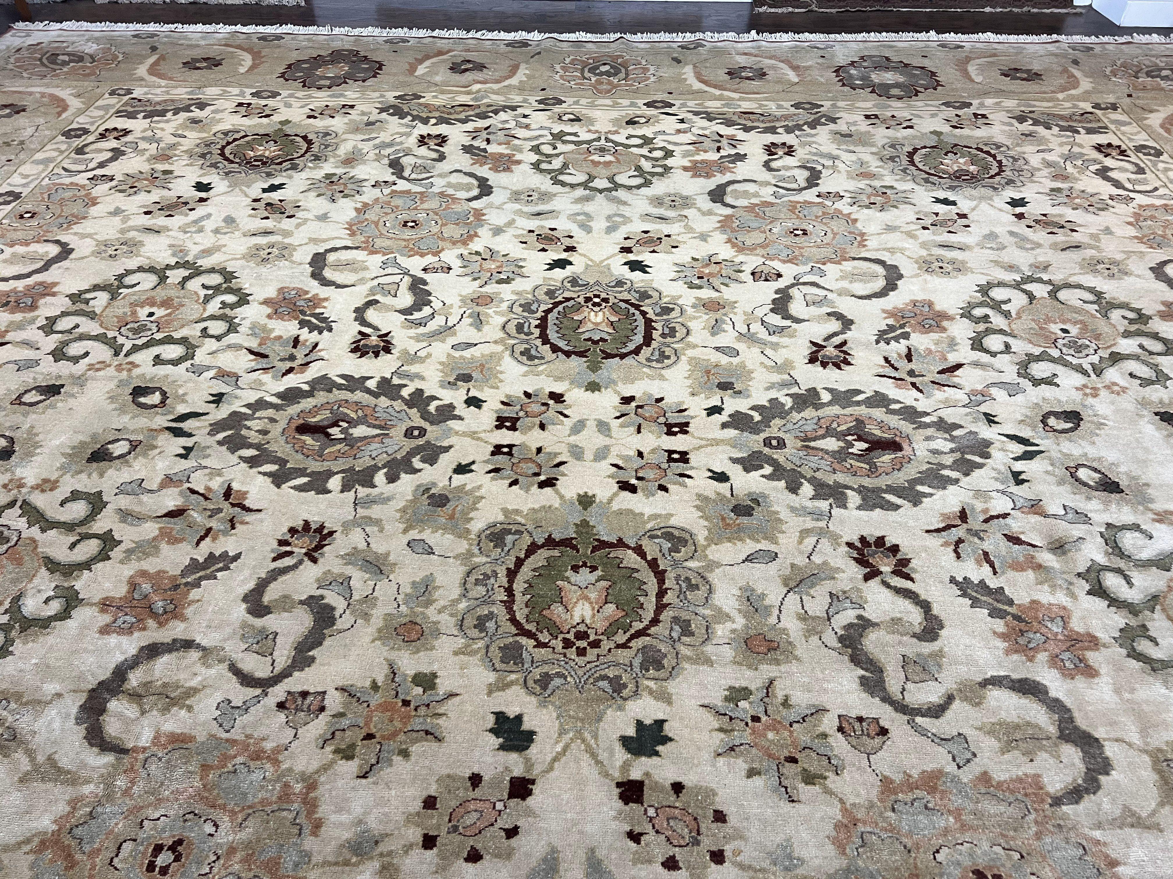 Large Egyptian Mahal Rug 16x16, Square Handmade Wool Rug, Rare Size 16 x 16 ft, Sultanabad Rug, Wool Handmade Vintage Carpet, Beige - Jewel Rugs