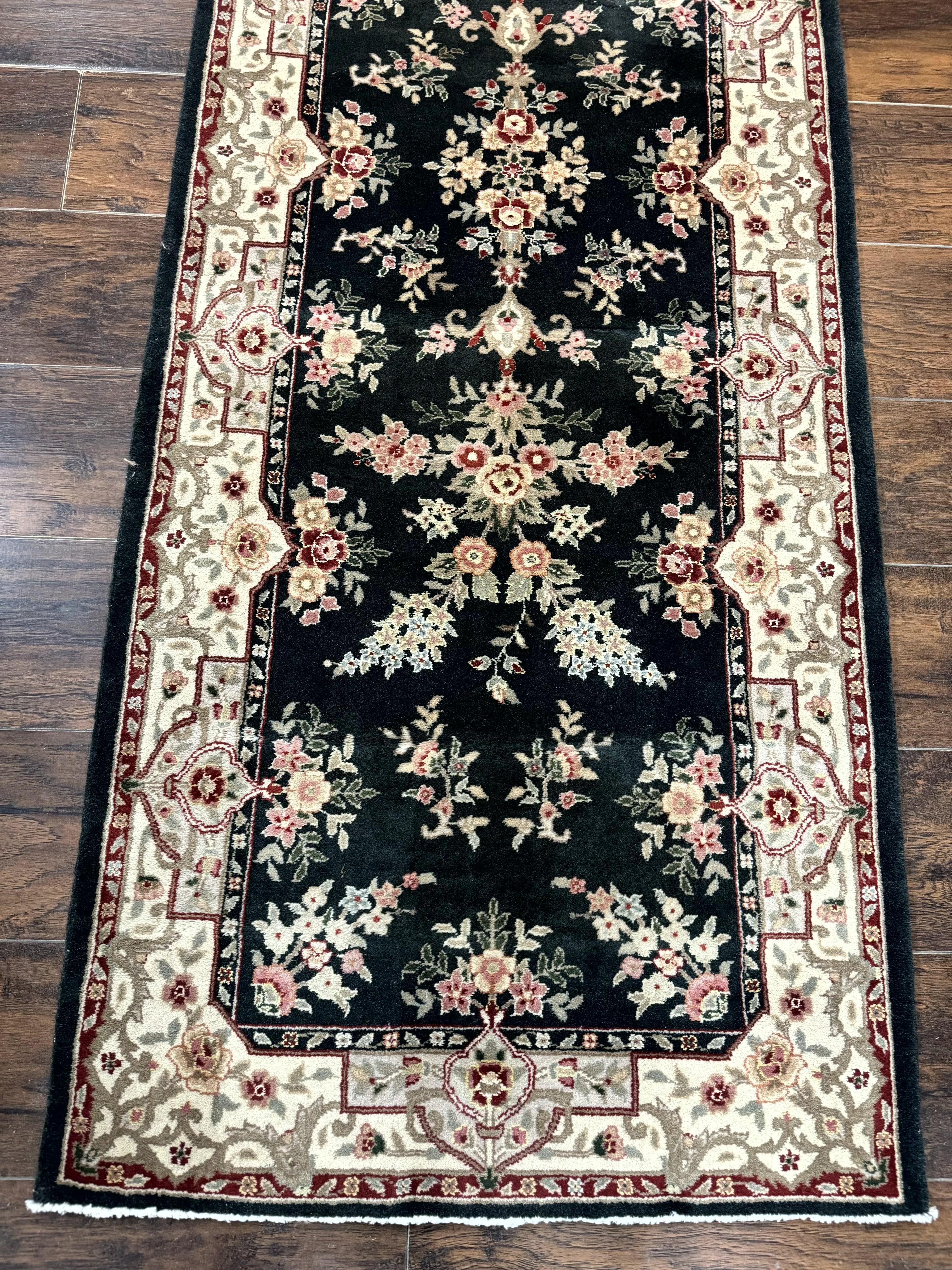 Long Pak Persian Runner Rug 2.7 x 21, Floral Allover, Dark Green and Beige, Handmade Wool Runner Rug, 21ft Runner for Hallway - Jewel Rugs