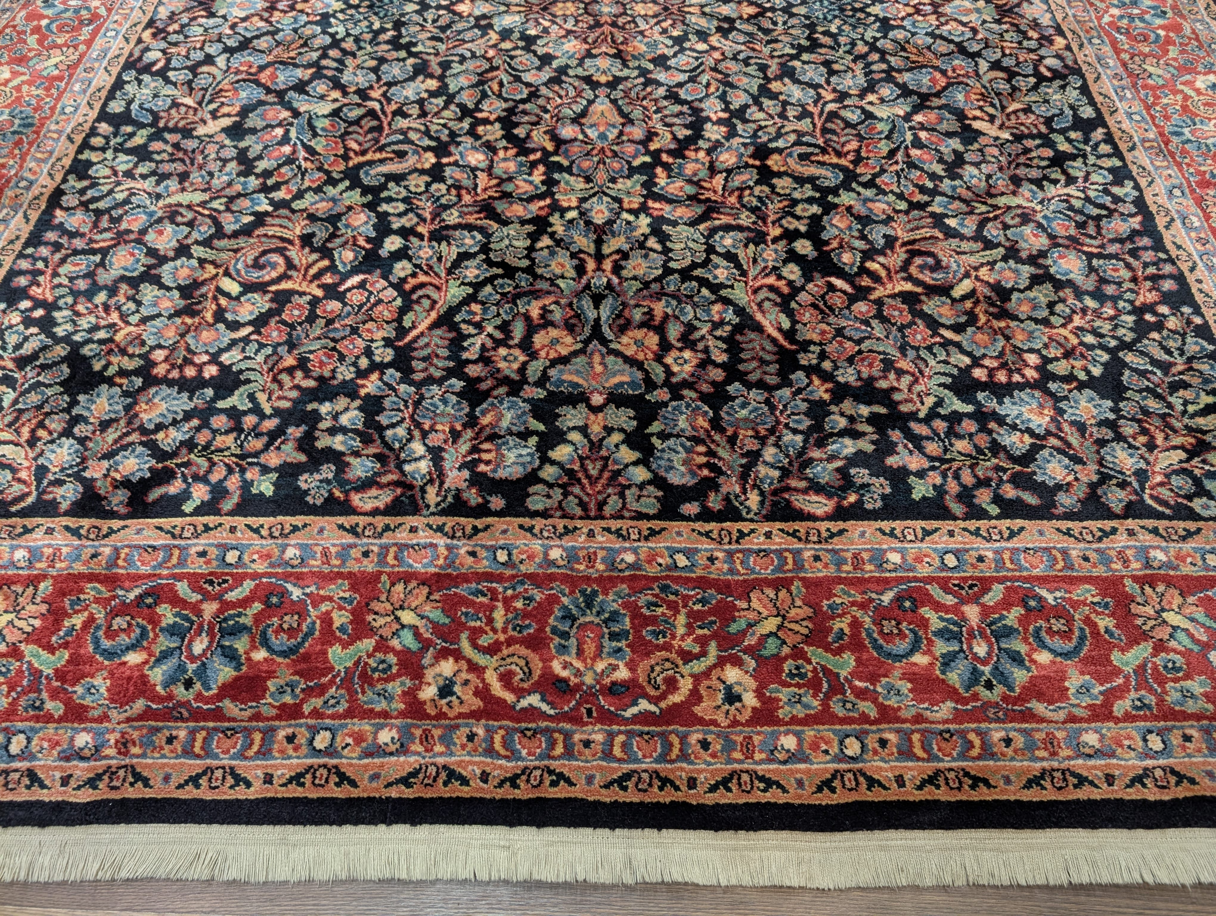 Karastan Rug 8.8 x 10.6, Black Antique Sarouk #800/803, Vintage, Wool, Classic Traditions Collection - Jewel Rugs