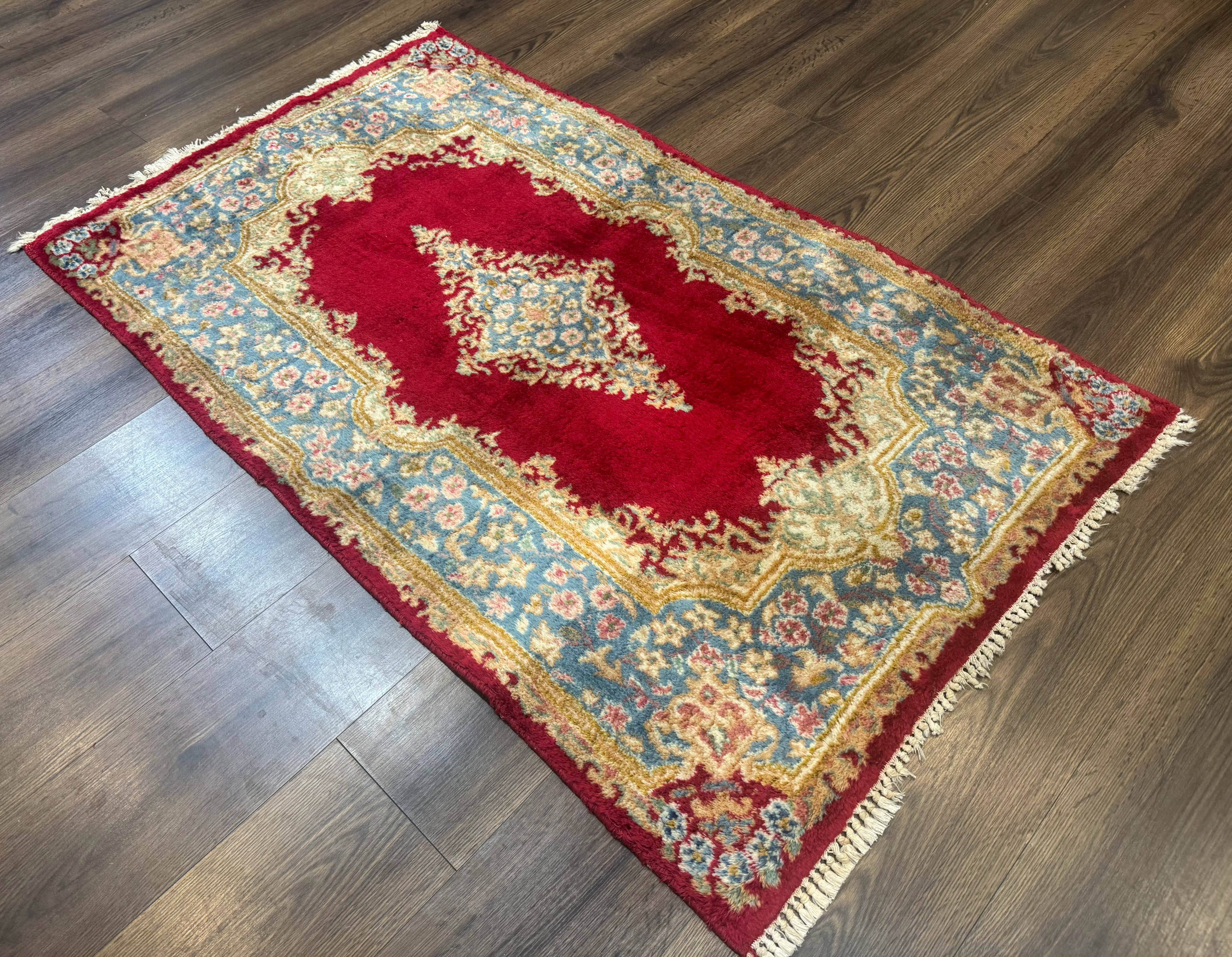 Red Persian Kerman Rug 3x5, Semi Open Field, Handmade - Jewel Rugs