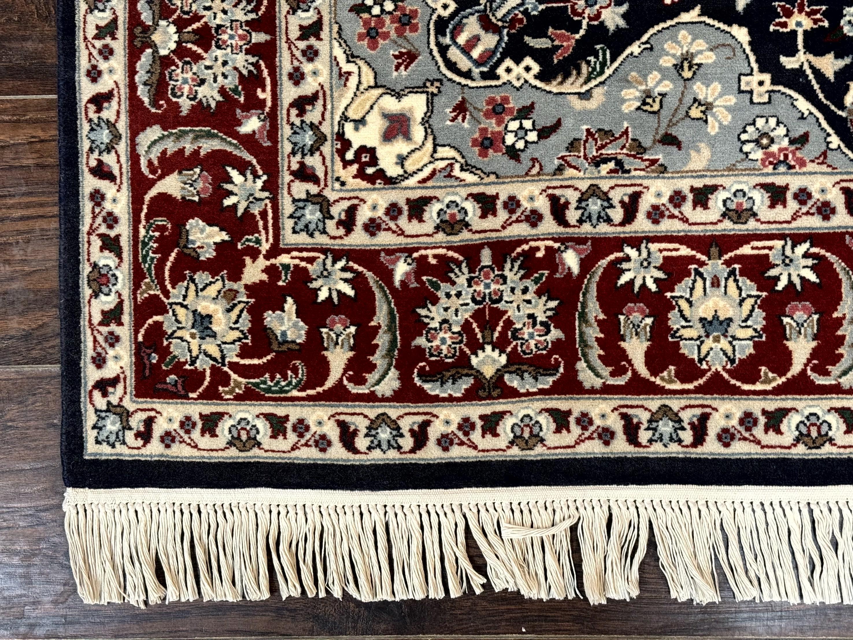 Dark Blue Persian Rug 4x6, Fine 260 KPSI, Traditional Oriental Carpet, Dark Blue and Dark Red, Pak Persian Rug, Floral Medallion, Handmade - Jewel Rugs