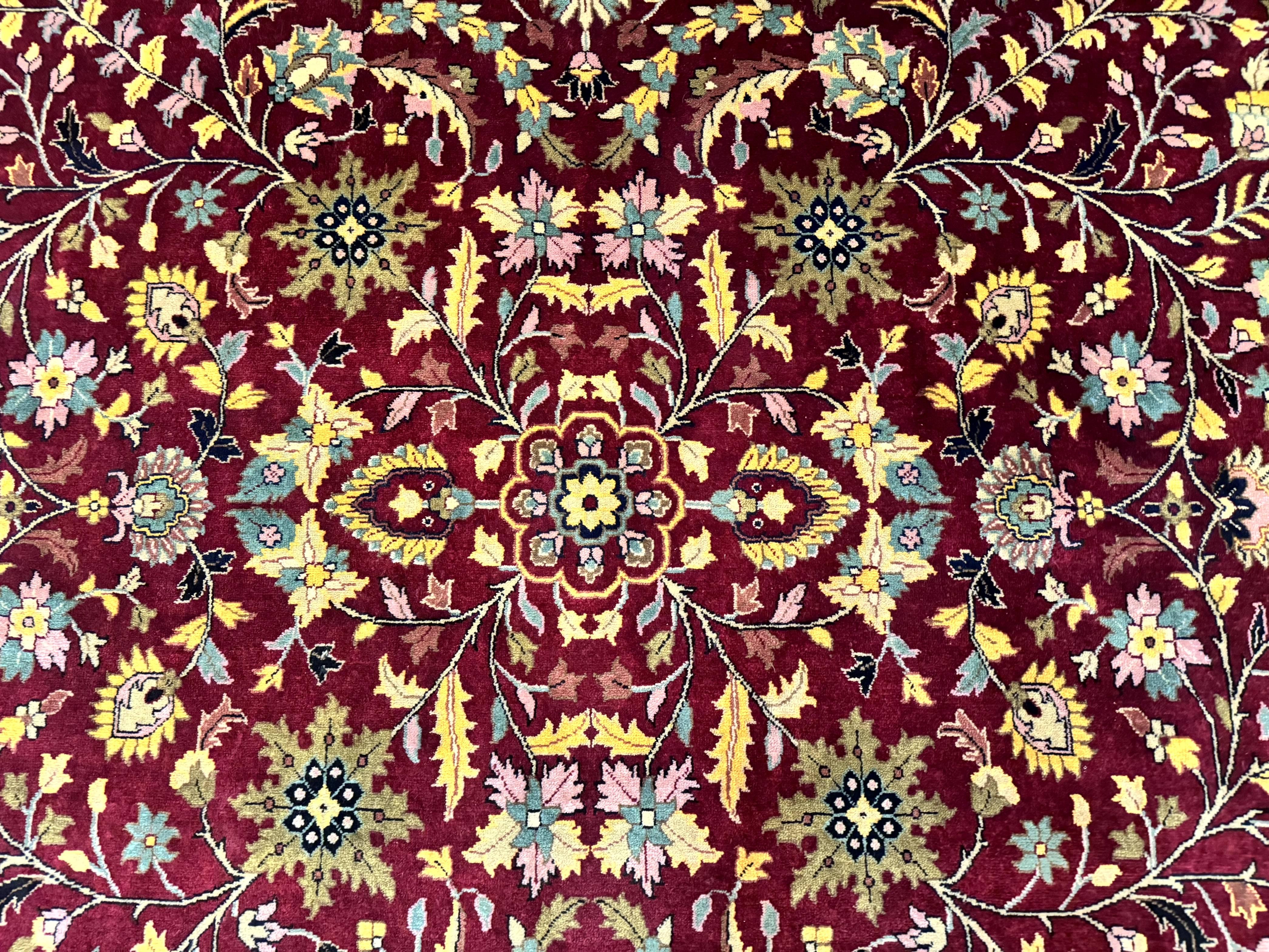 Palace Size Rug 12x15, Indian Agra Rug, Red Green Cream, Floral, Highly Detailed - Jewel Rugs