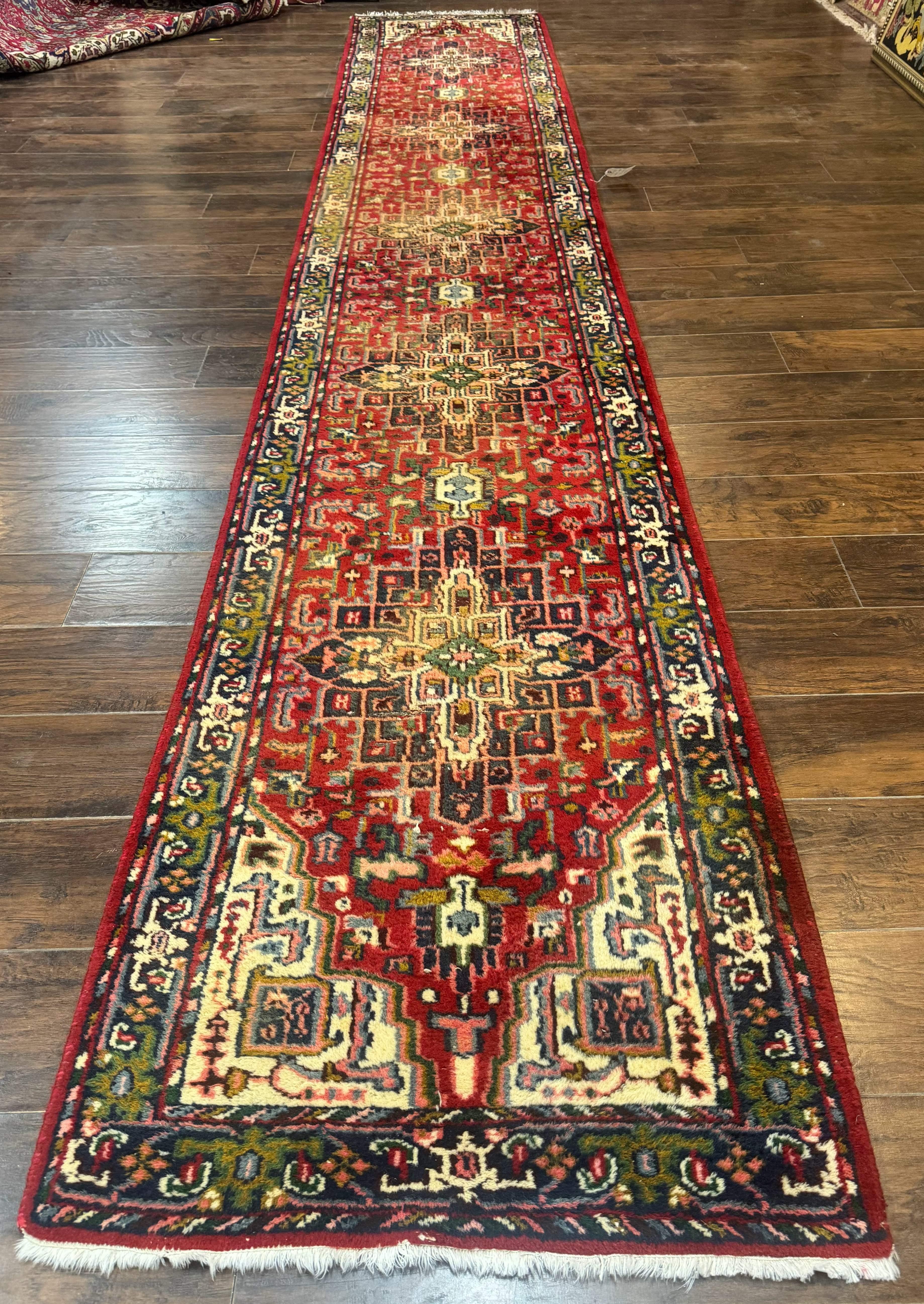 Indo Persian Heriz Runner Rug 3 x 17, Geometric Long Runner Carpet for Hallway, Medallions, Wool Runner Rug 3x17 - Jewel Rugs