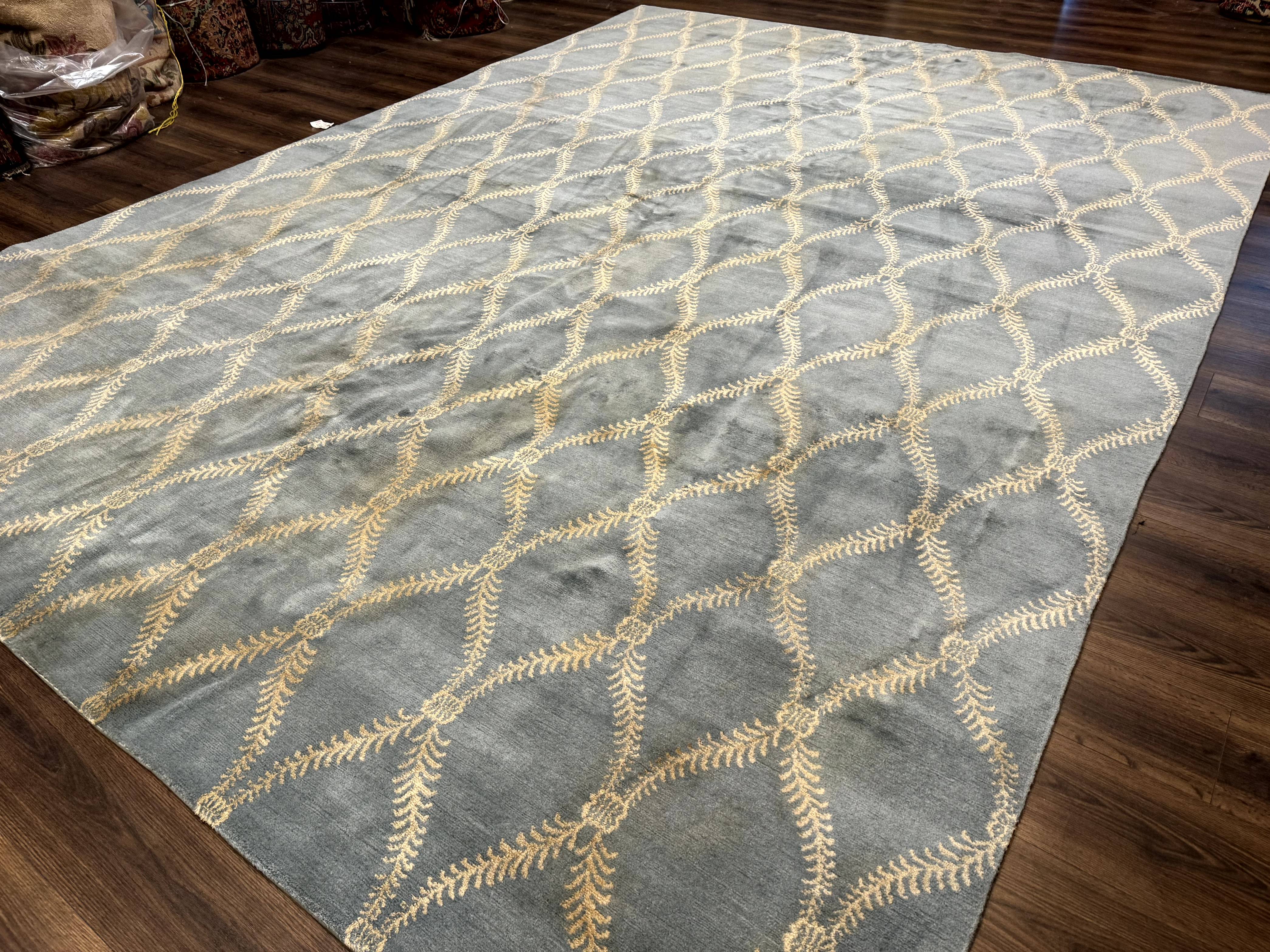 Modern Tibetan Area Rug 10x14 Wool Carpet Light Blue - Jewel Rugs