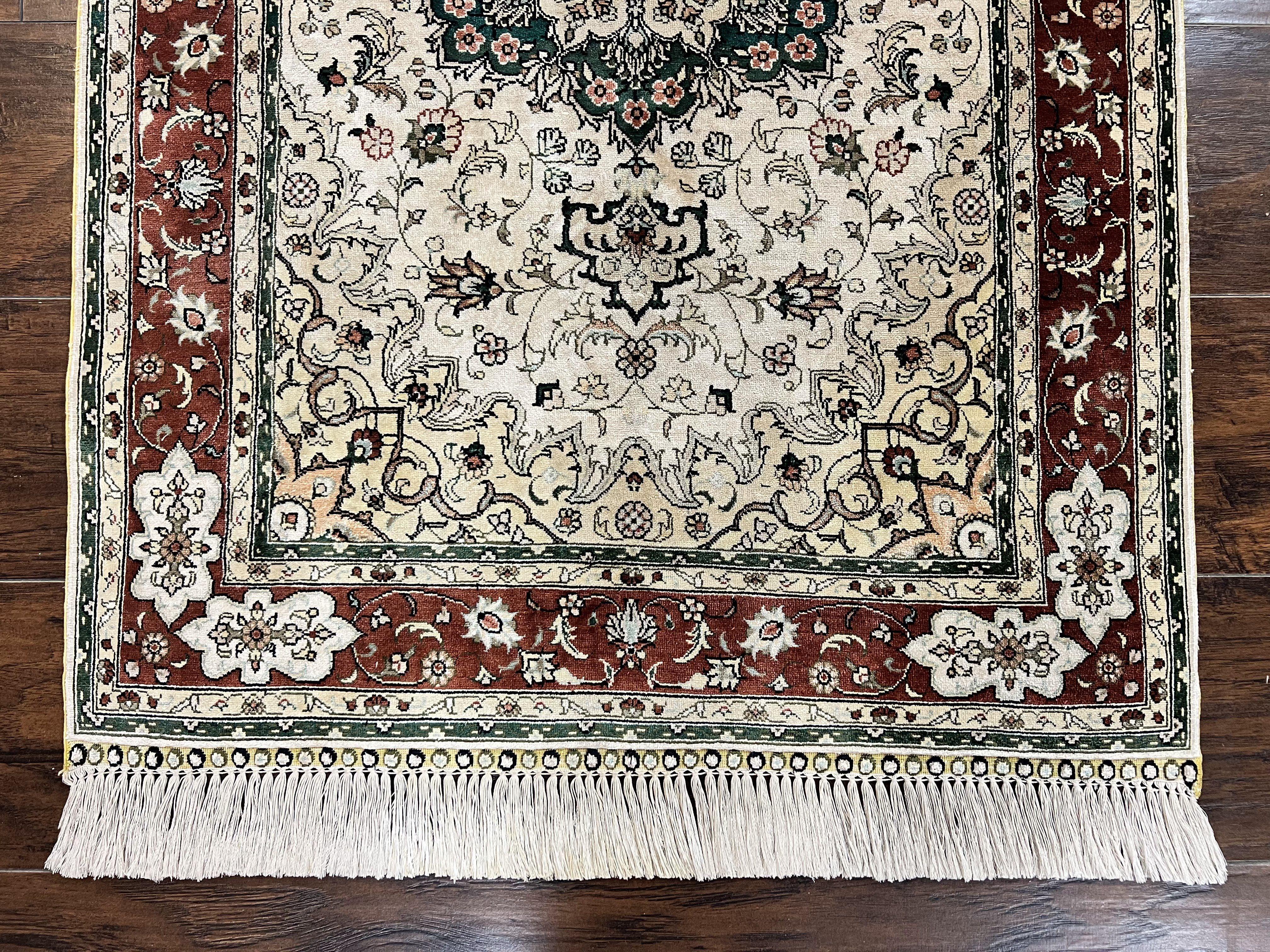 Silk Turkish Kayseri Rug 2.7 x 4, Floral Medallion, Fine Oriental Carpet, Small Vintage Rug, Silk Pile on Silk Foundation, Hand Knotted - Jewel Rugs
