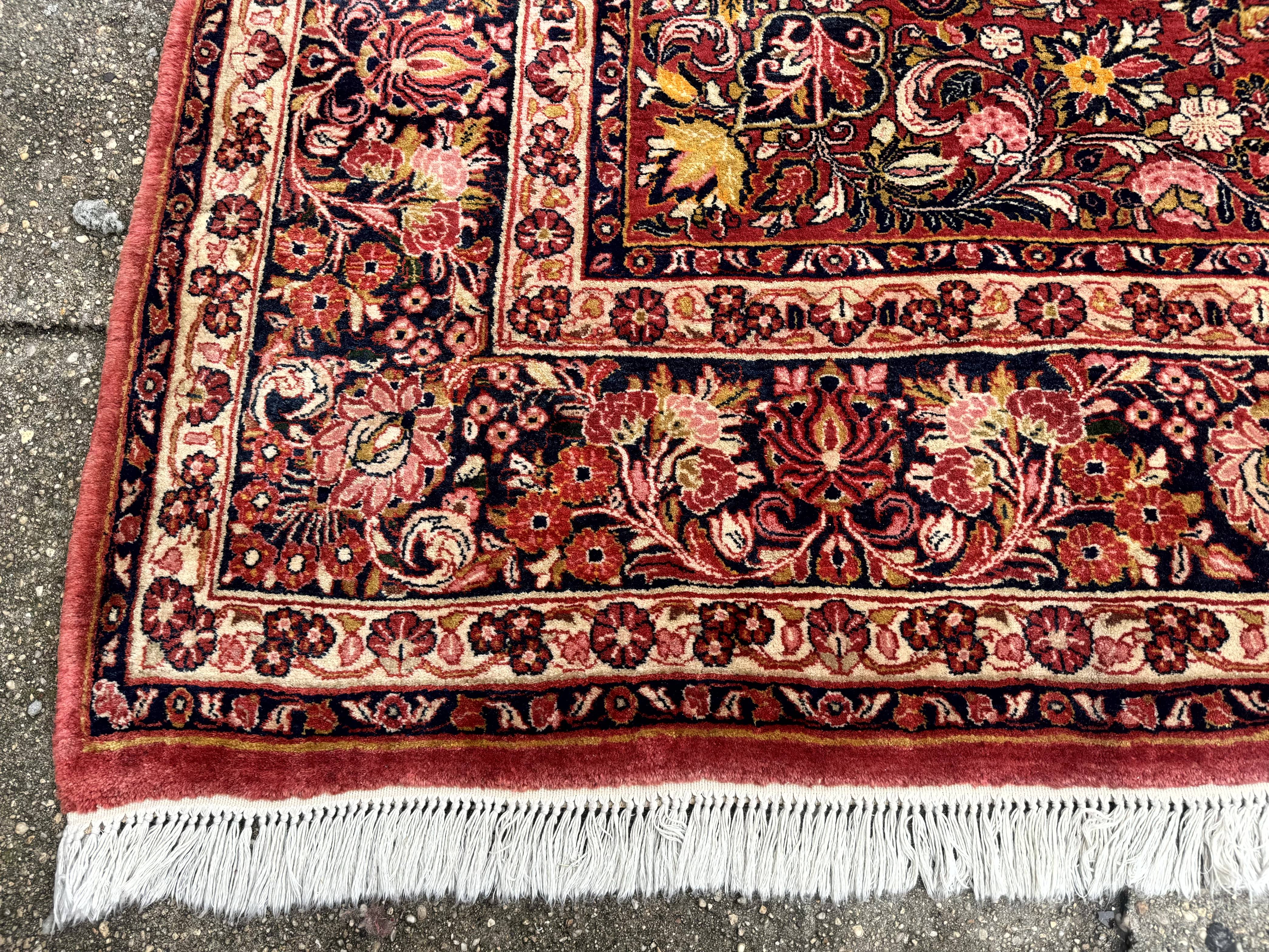 Large Antique Persian Sarouk Rug 11x18, Red, Floral Allover, Palace Size Wool Handmade Carpet - Jewel Rugs