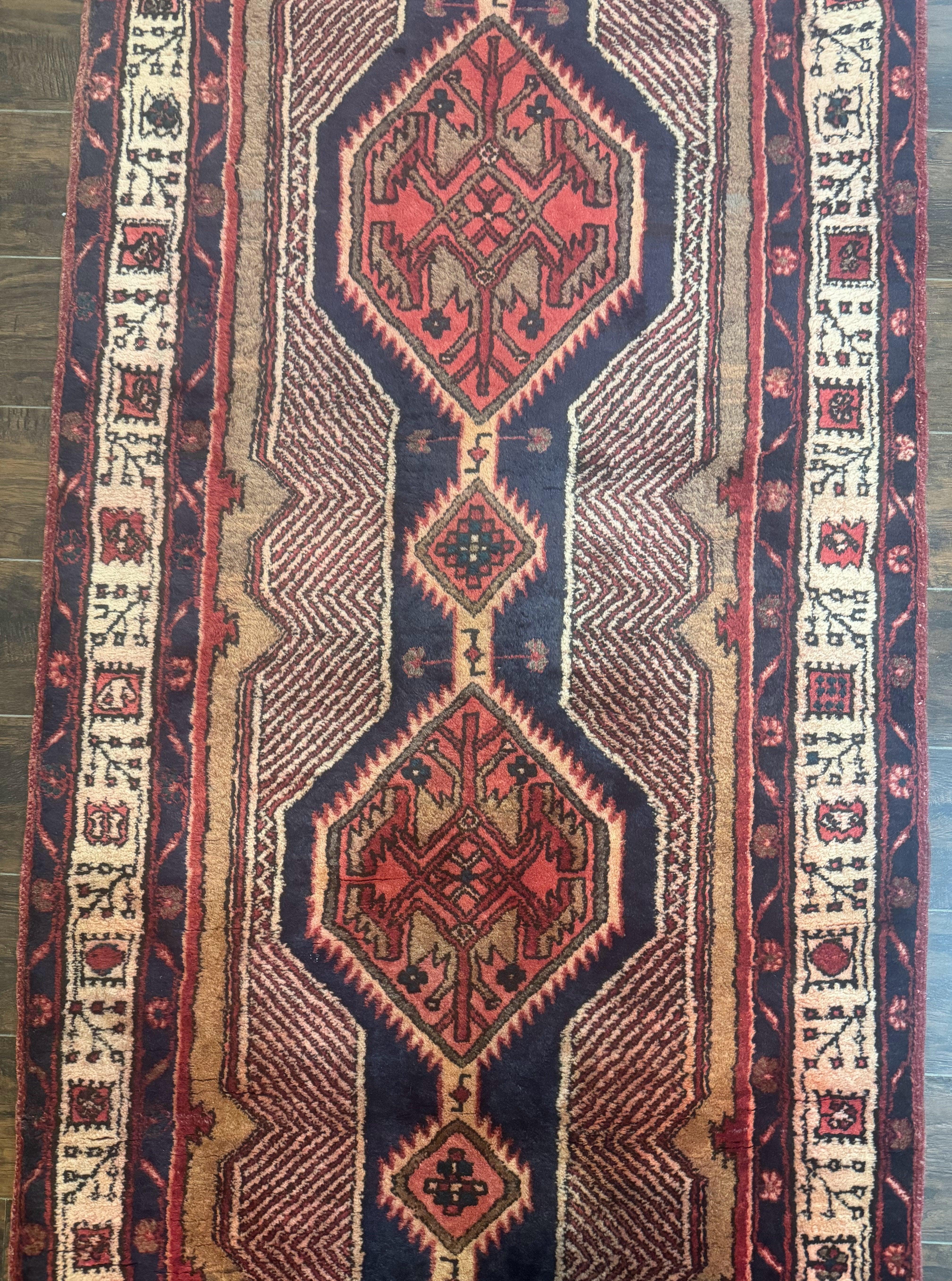 Persian Tribal Runner Rug 3.7 x 13, Red, Geometric Medallions, Sarab Runner, Semi Antique - Jewel Rugs