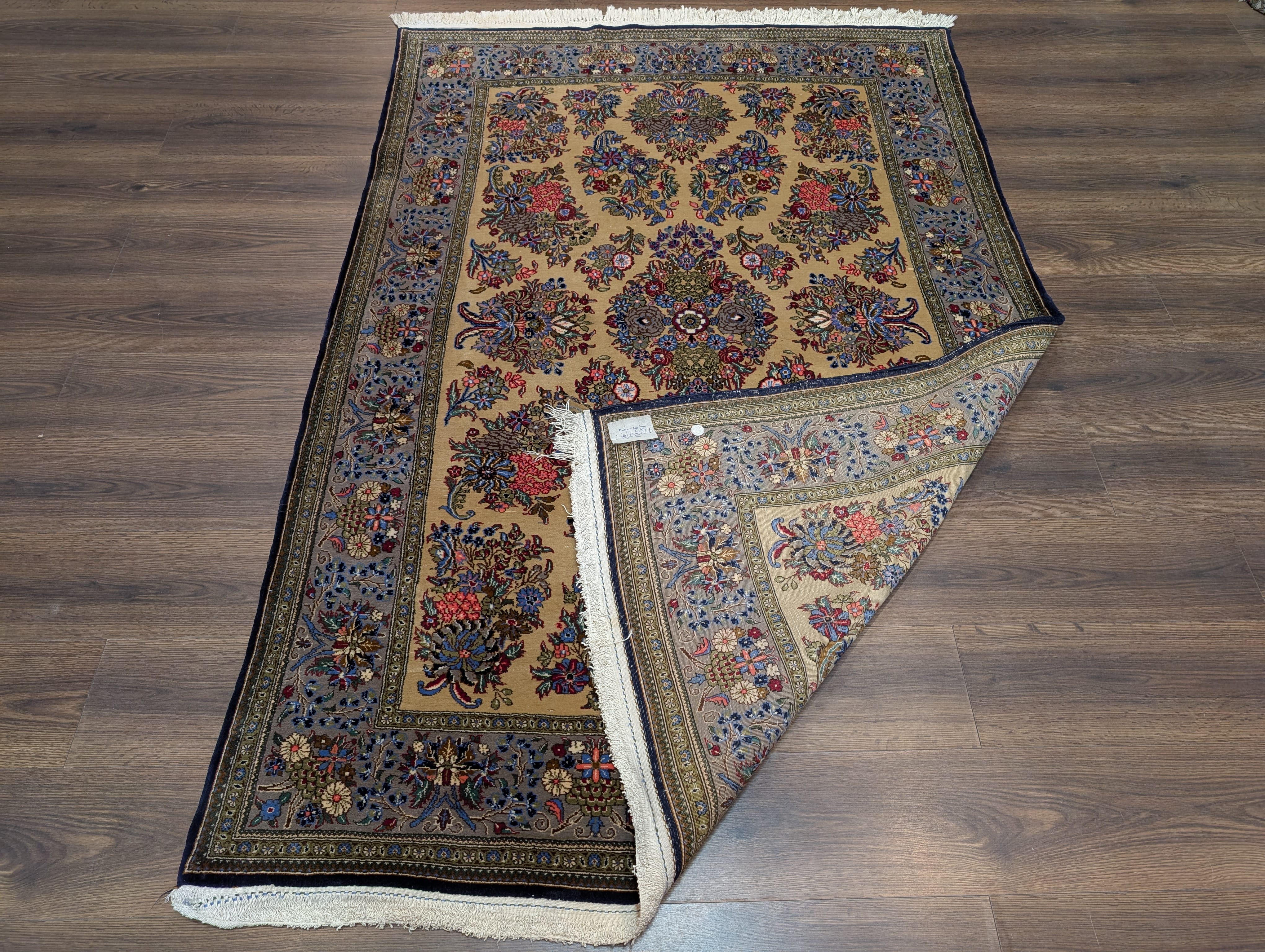 Persian Qum Rug 5x7, Floral, Tan & Multicolor - Jewel Rugs