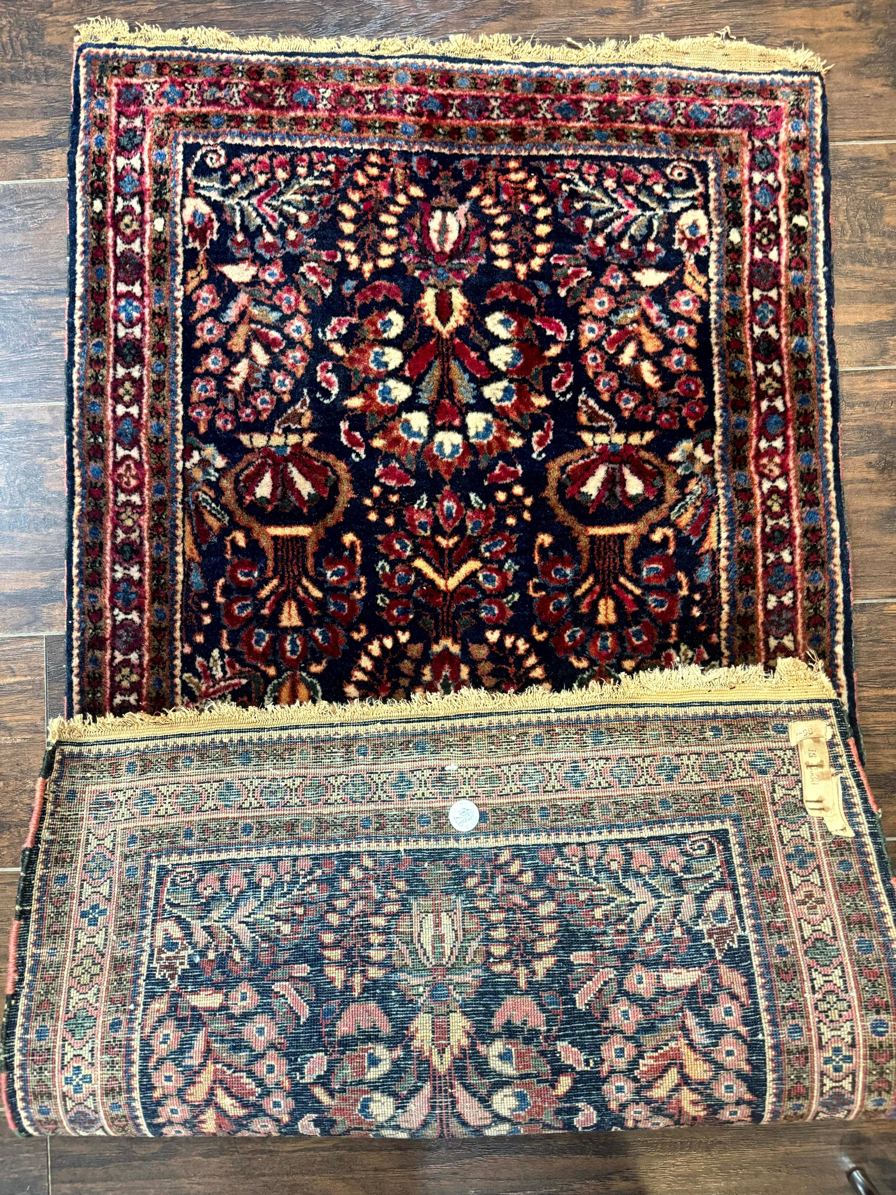 Small Navy Blue Persian Rug 2x4, Sarouk Rug, Rare Colors, Antique 1920s Wool Rug - Jewel Rugs