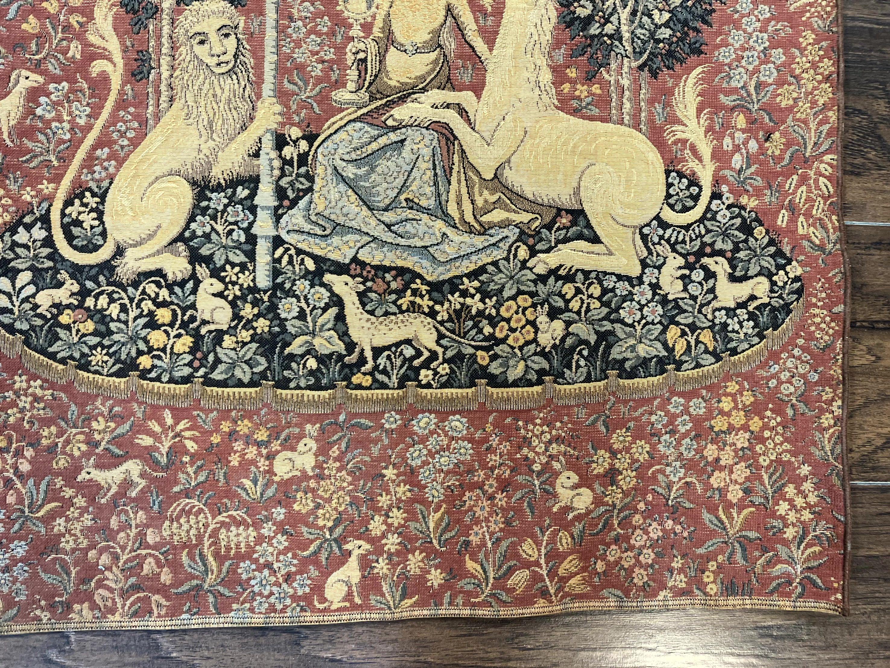 Vintage Tapestry 2x3, Unicorn Lion Animal Motifs, Medieval, Flag - Jewel Rugs