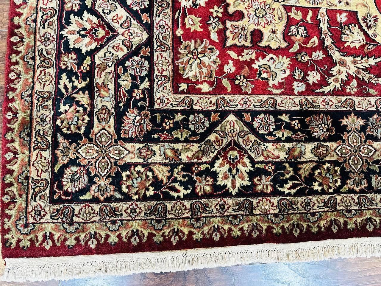 Indo Persian Rug 8x10, Red Vintage Wool Traditional Carpet, Floral, Handmade - Jewel Rugs
