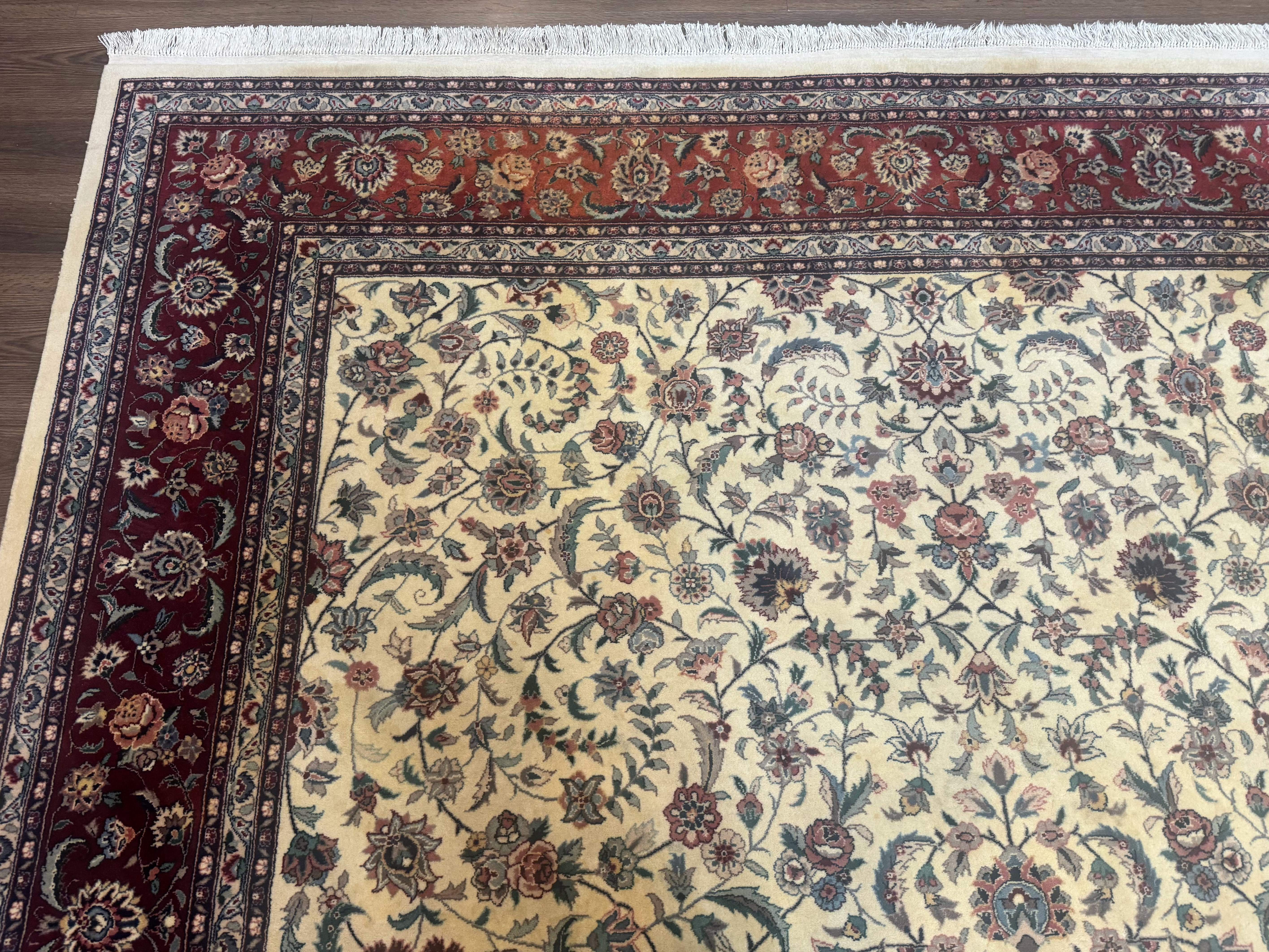 Pak Persian Rug 9x12 – Ivory and Maroon, Hand-Knotted Wool Carpet - Jewel Rugs