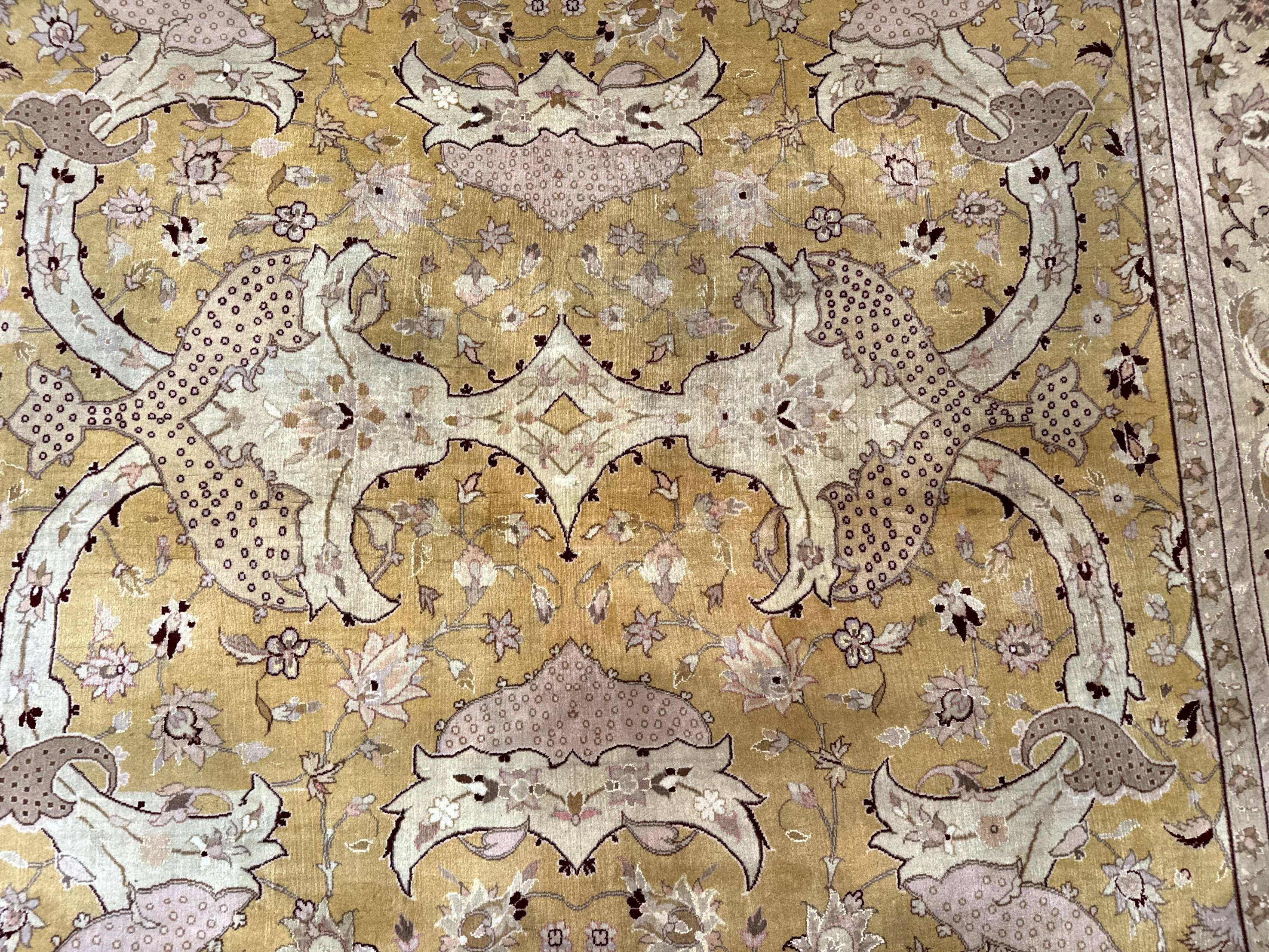 Sino Persian Rug 8x11, Wool with Silk Highlights, Unique Colors, Gold and Light Green, Fine 240 KPSI - Jewel Rugs