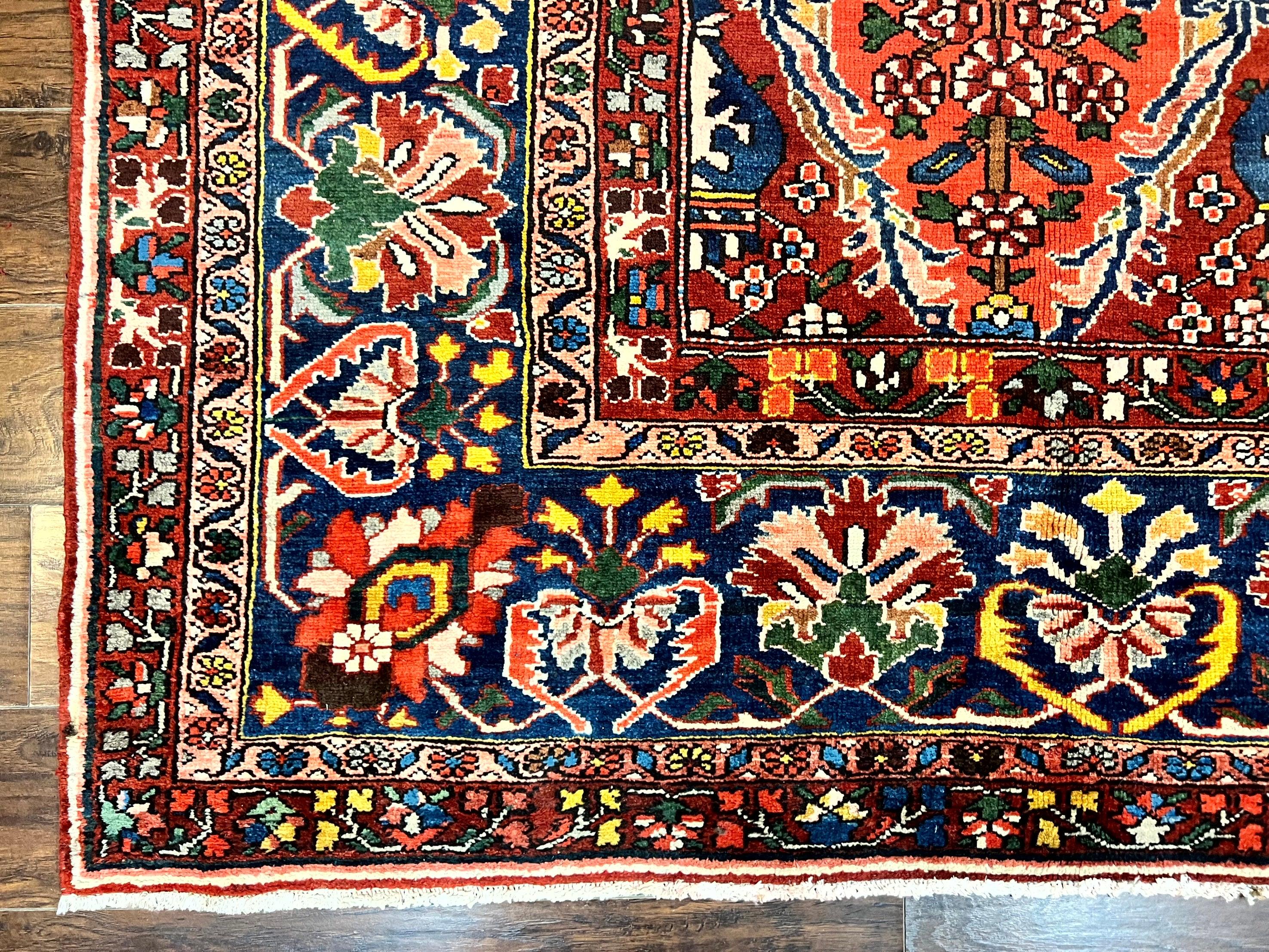 Large Persian Bakhtiari Rug 10x14, Rare Perisan Tribal Rug, Red Blue Ivory Multicolor, Hand Knotted, Semi Antique Carpet - Jewel Rugs