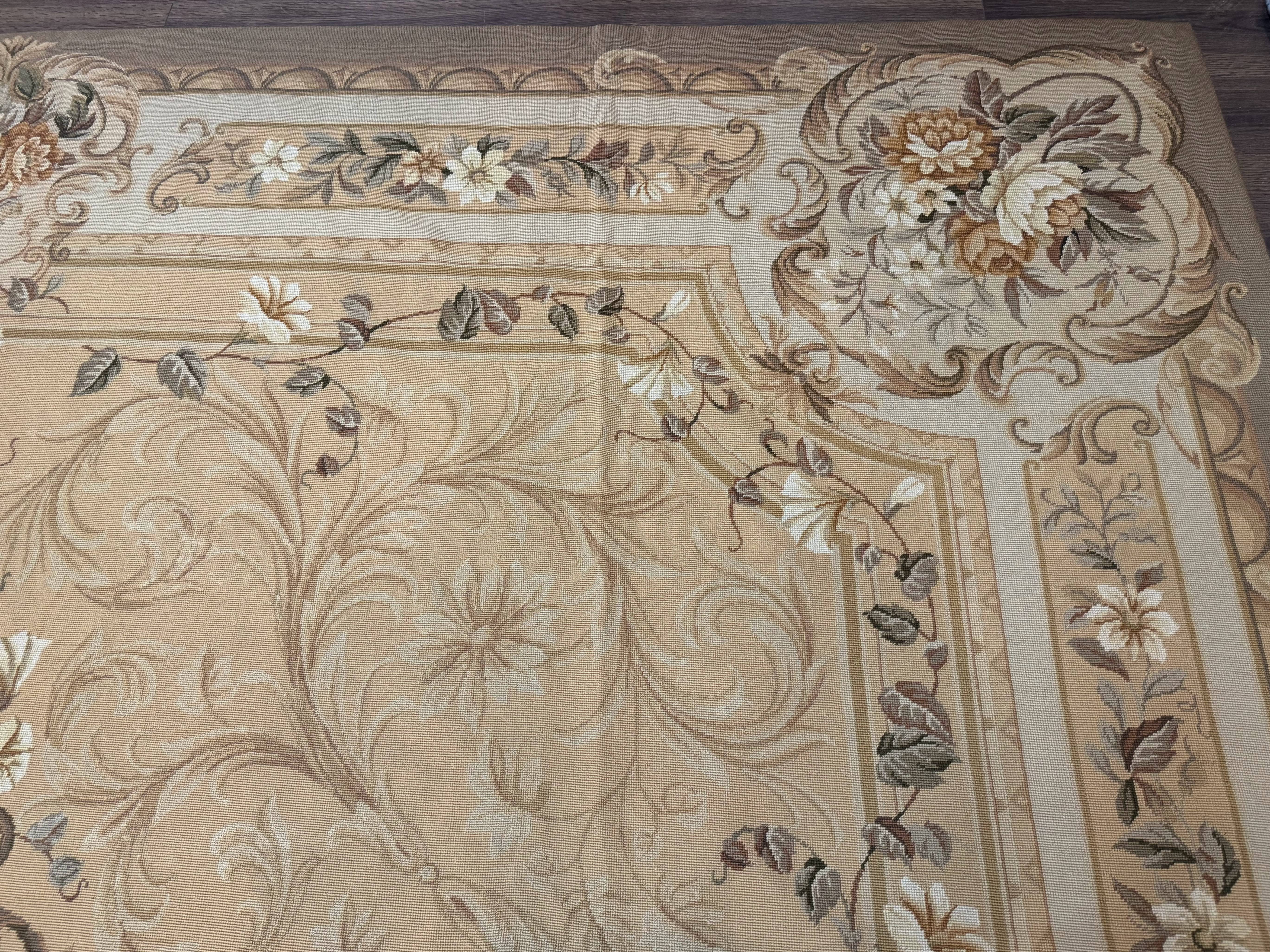 Large Needlepoint Rug 12x15, Palace Size Aubusson Carpet, Vintage, Handmade - Jewel Rugs