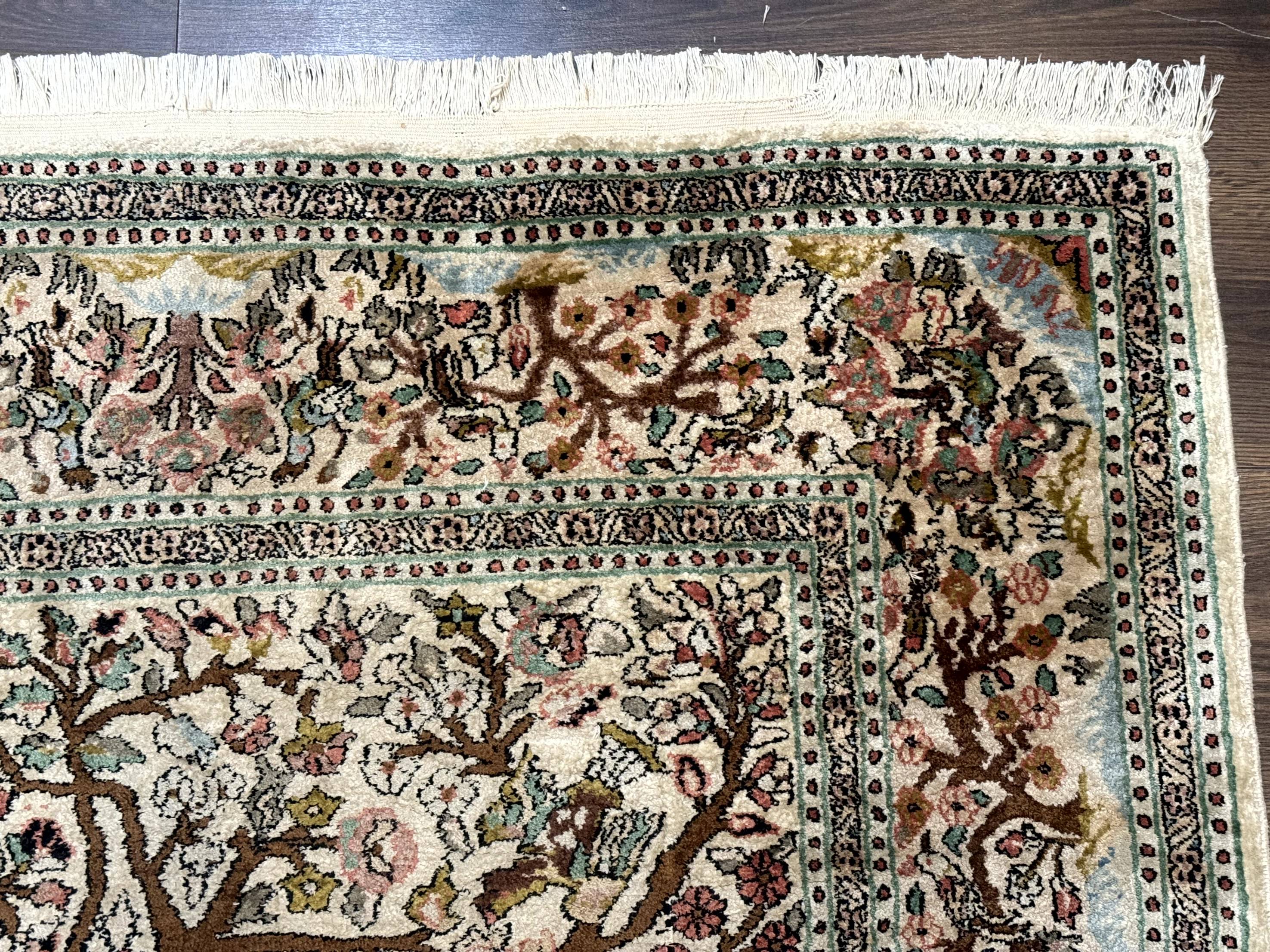 Indian Kashmiri Silk Rug 4x7, Tree of Life Design, Very Fine 380 KPSI, Birds - Jewel Rugs