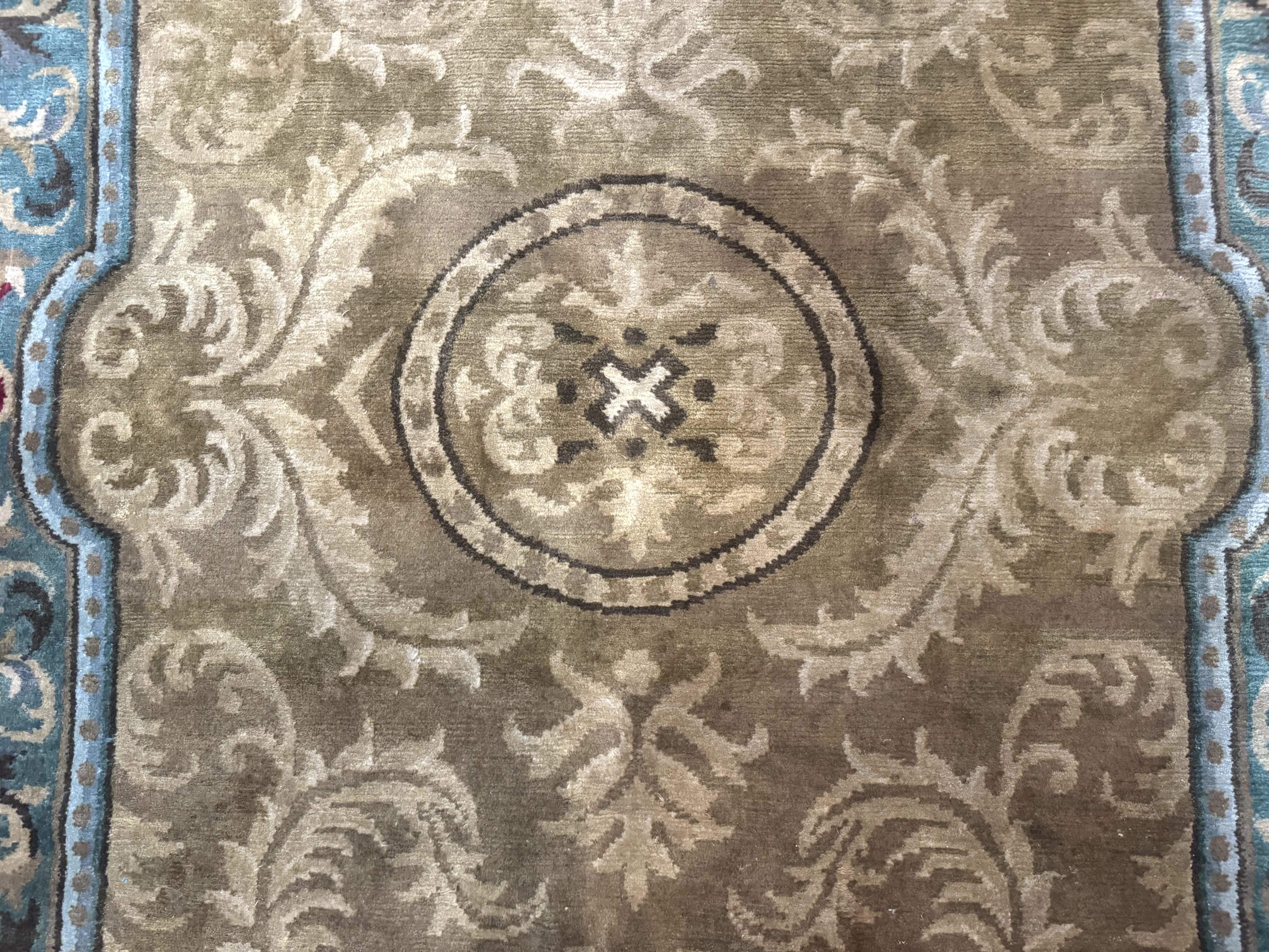 Tibetan Aubusson Rug 6x9, Gold-Beige, Soft Wool Pile, Handmade - Jewel Rugs