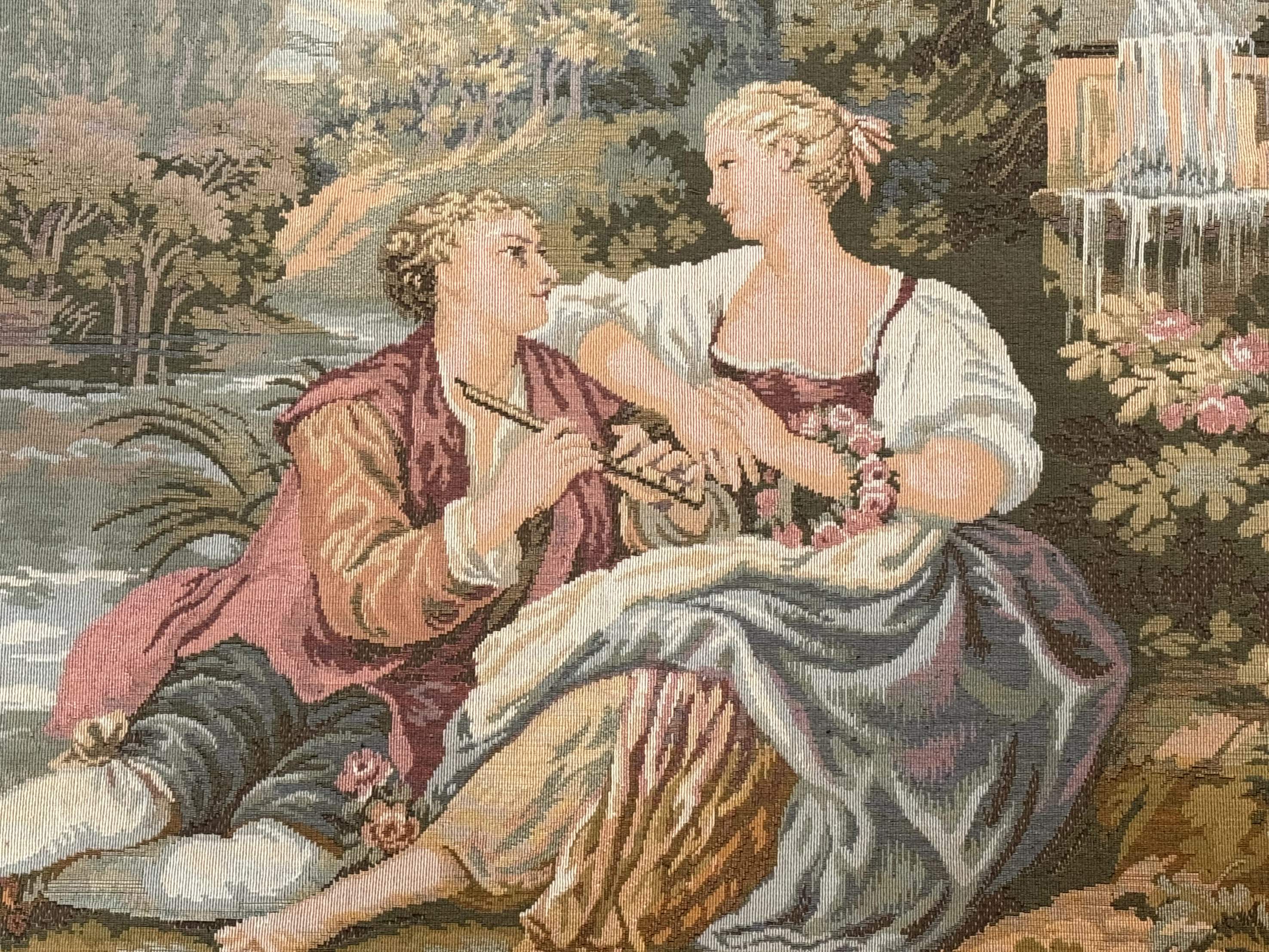 Vintage European Tapestry 3x5, Nature Lovers Scene, French Belgium Tapestry - Jewel Rugs