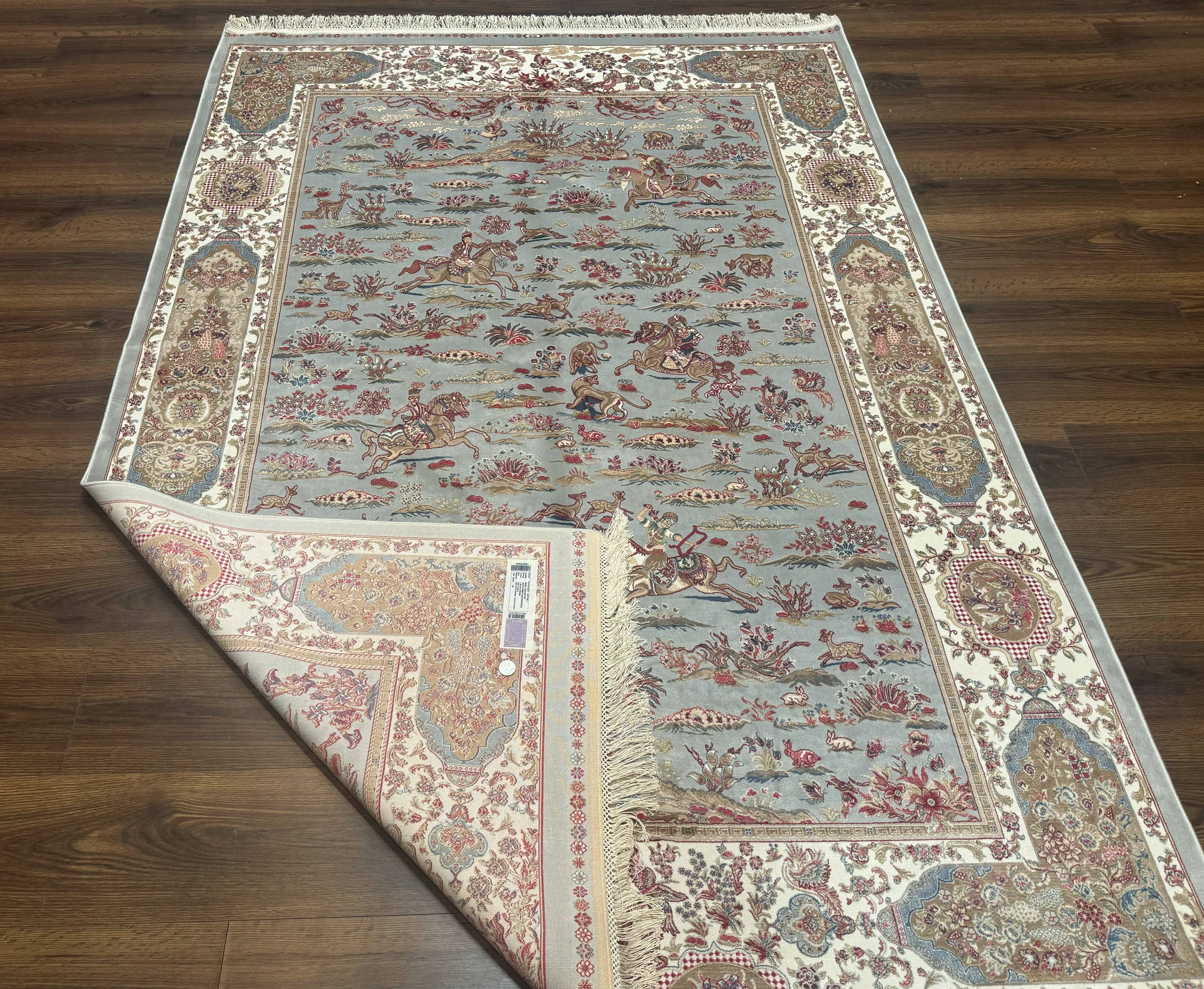 Turkish Silk Rug 5x7, Hunting Design, Animal Pictorials, Bamboo Silk - Jewel Rugs