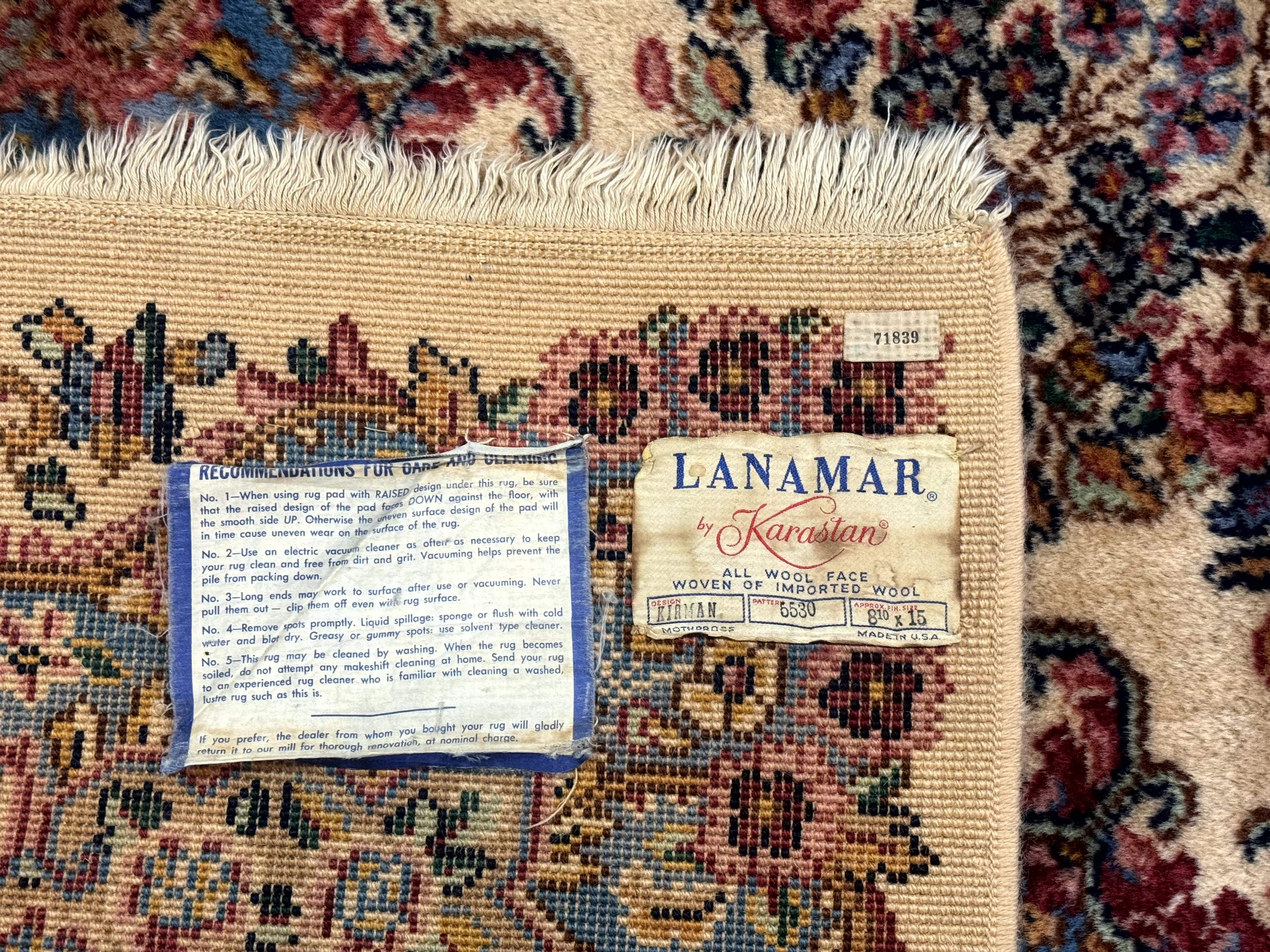 Karastan Kirman Rug 9x15, Large Palace Sized Wool Antique Karastan Lanamar Carpet #5530, Ivory - Jewel Rugs