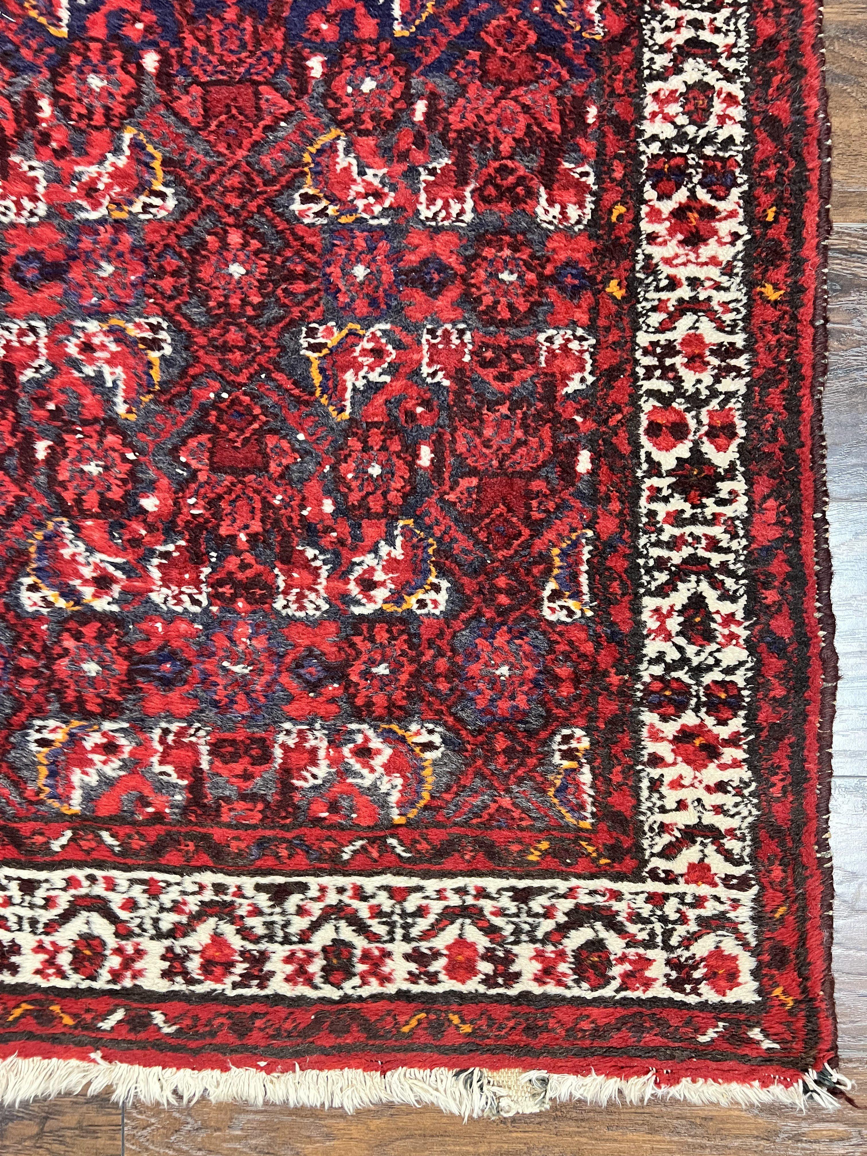 Persian Tribal Runner 3 x 9, Hamadan Dargazin Rug, Dark Blue and Red Wool Hand Knotted Hallway Rug, Vintage Antique Oriental Runner, 9ft Long Runner, Herati - Jewel Rugs